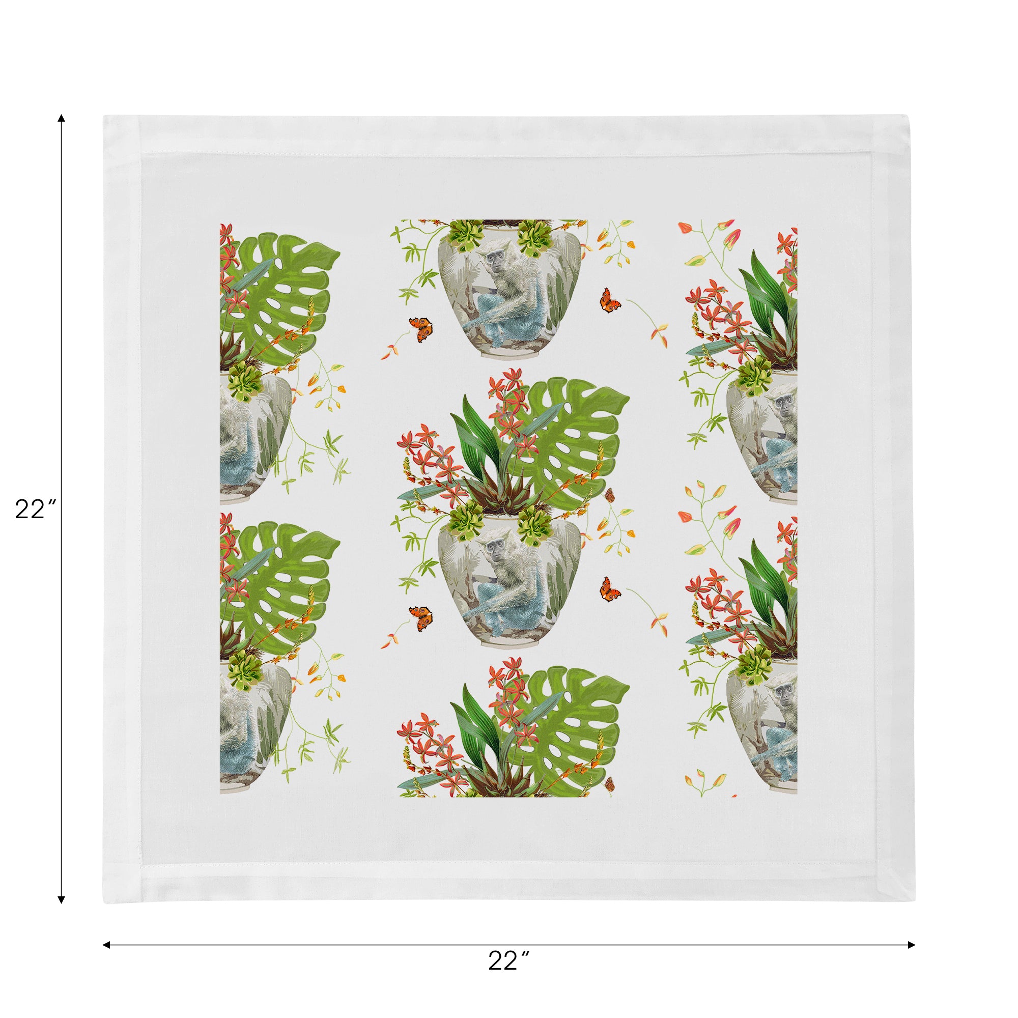 Monkey Small Jungle White Cotton Sateen Dinner Napkins - nicolettemayer.com