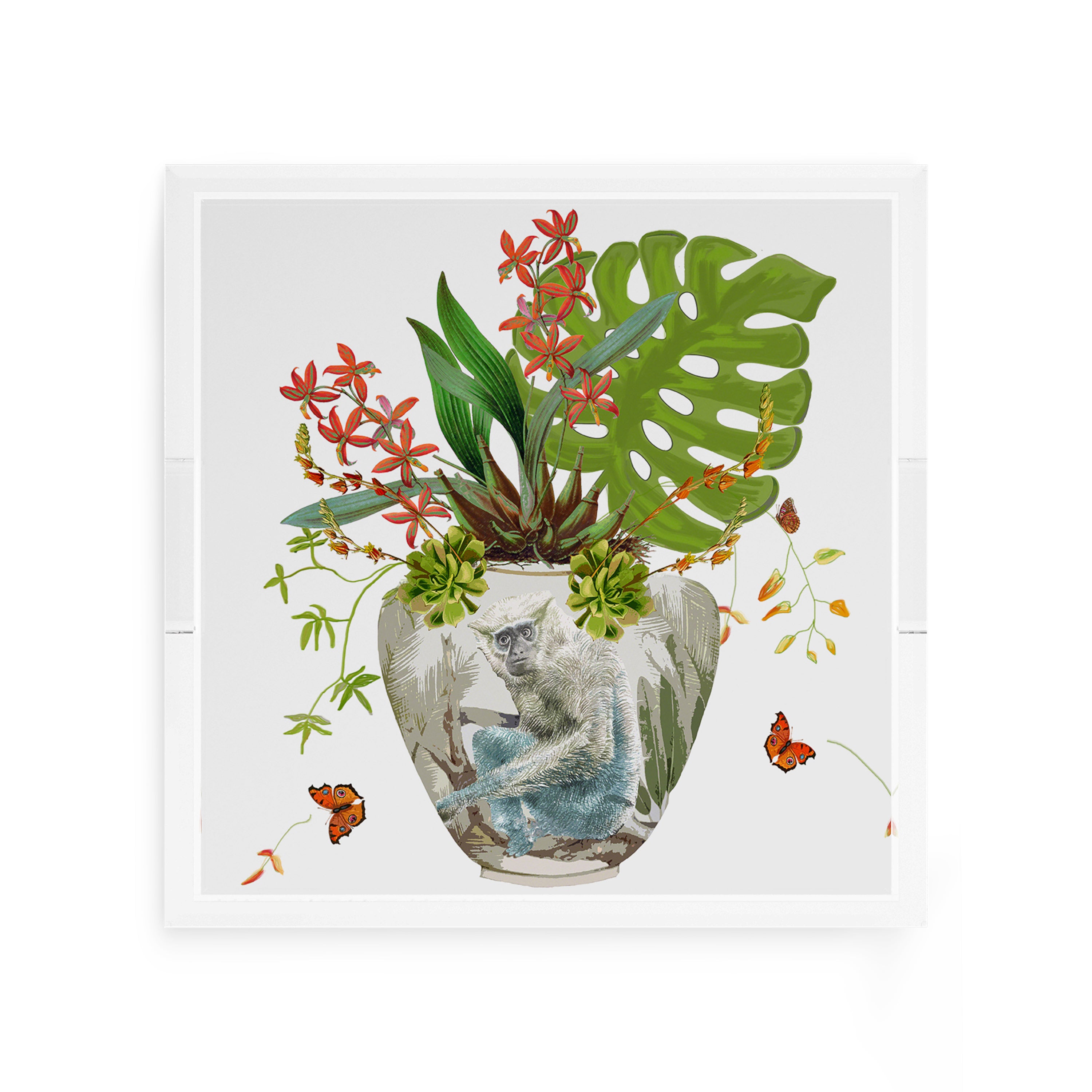 Monkey Large Jungle White 12X12 Acrylic Tray - nicolettemayer.com