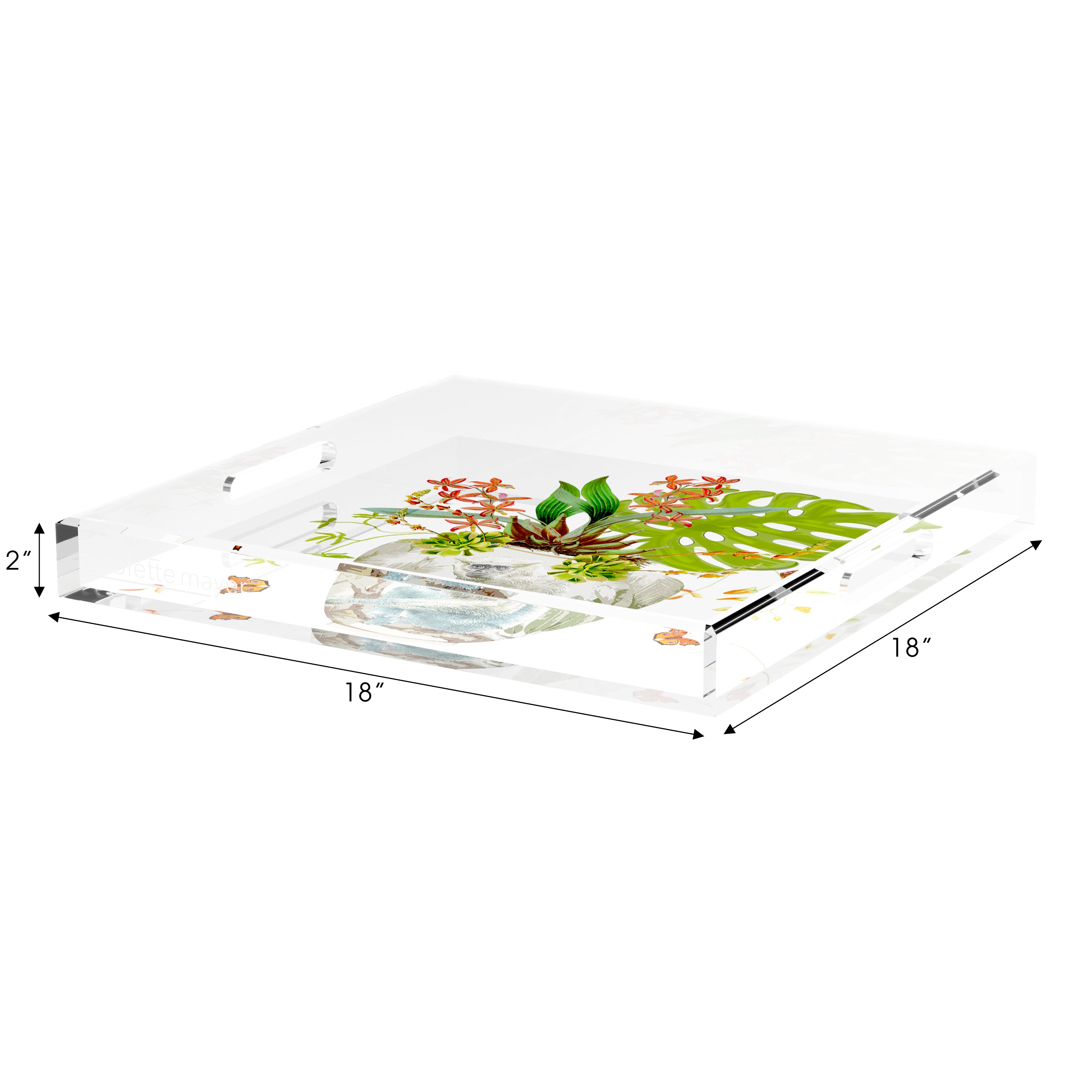Monkey Large Jungle White 18X18 Acrylic Tray - nicolettemayer.com