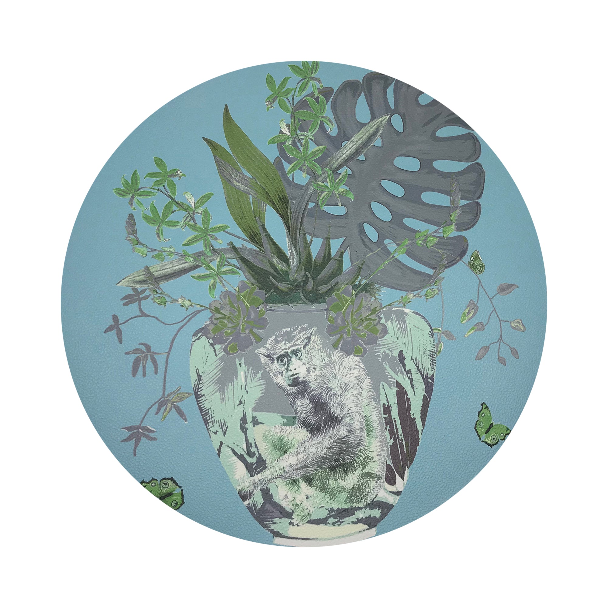 Monkey Large Jungle Bedford Vegan Leather Round Pebble Placemat - nicolettemayer.com