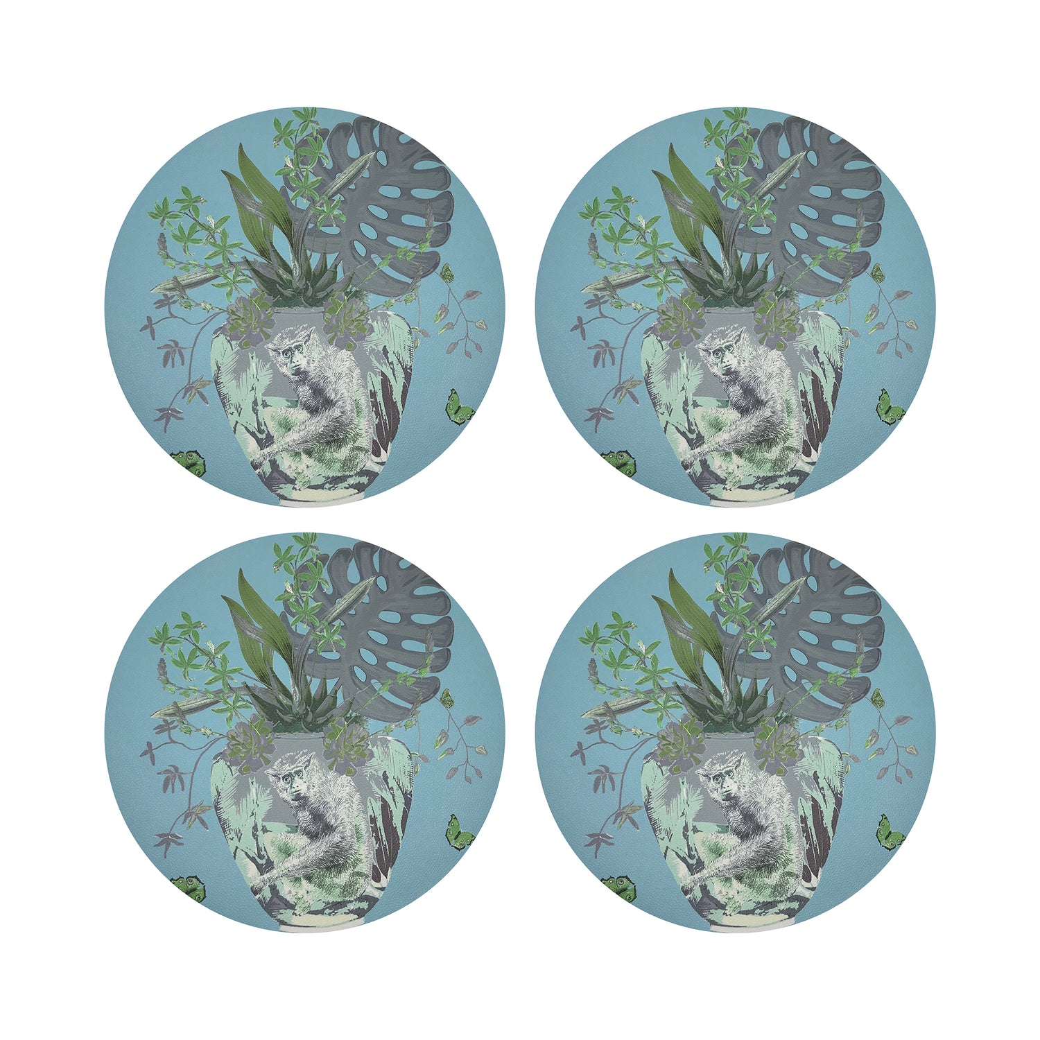 Monkey Large Jungle Bedford 16" Round Pebble Placemats, Set of 4 - nicolettemayer.com