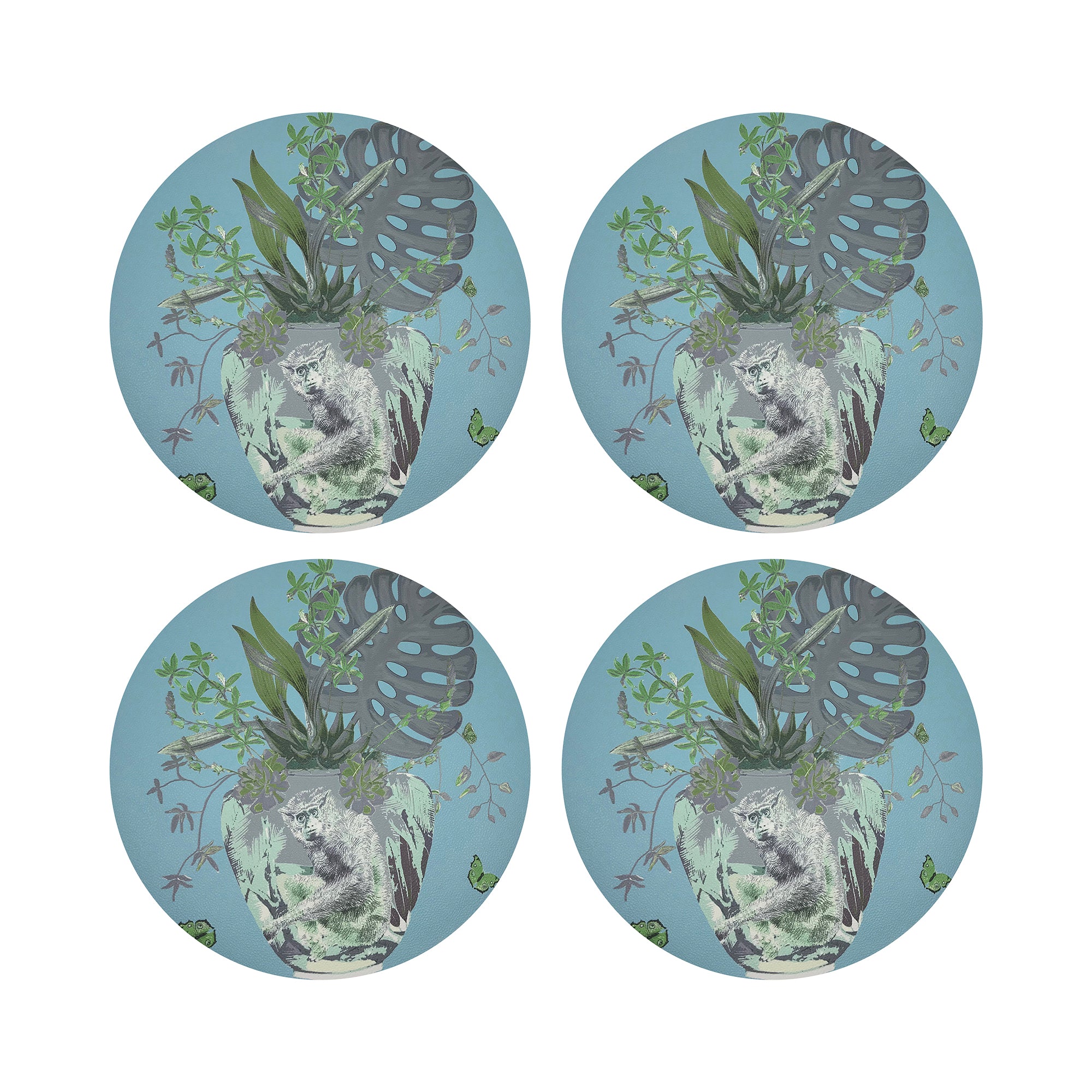 Monkey Large Jungle Bedford Vegan Leather Round Pebble Placemat - nicolettemayer.com