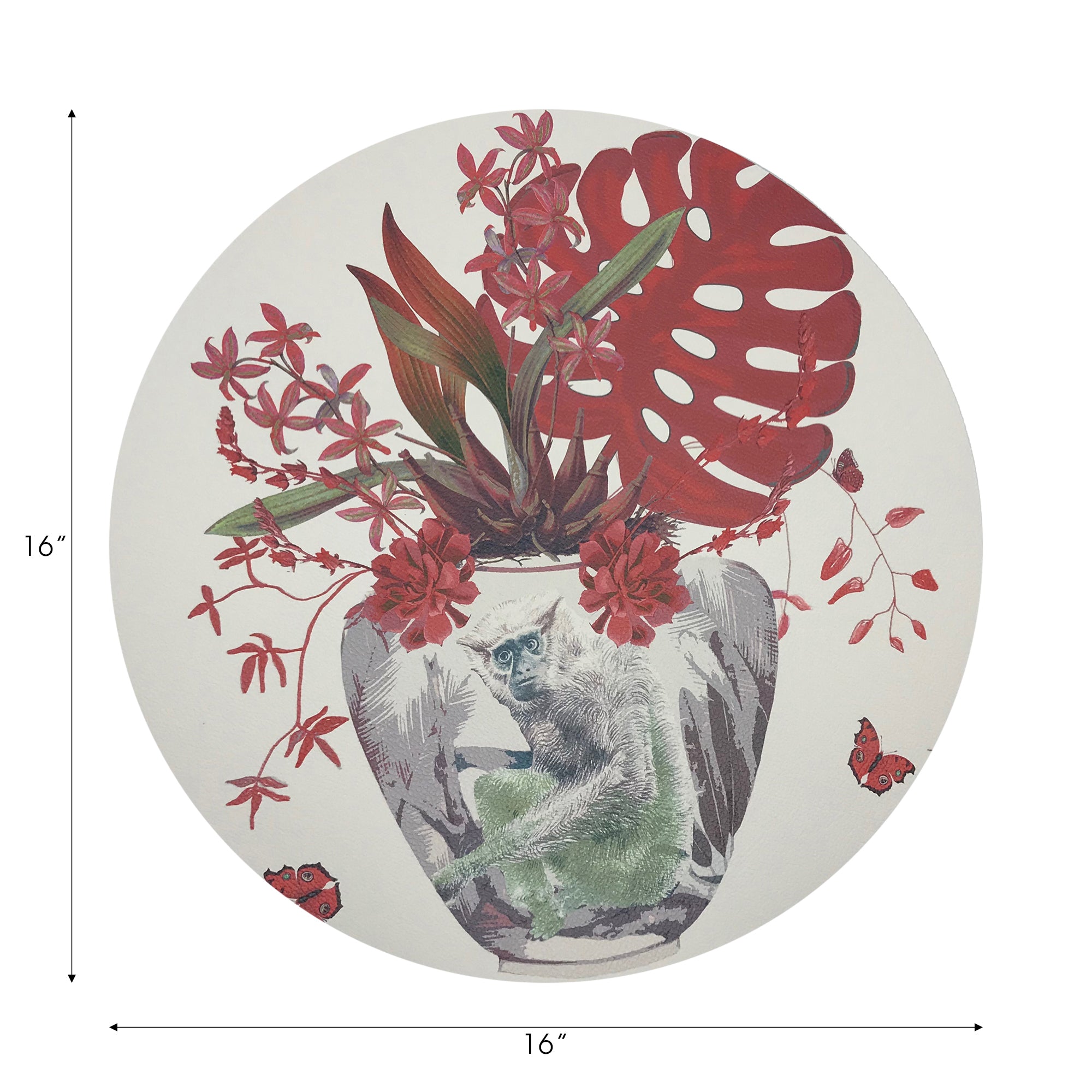 Monkey Large Jungle Cherry Vegan Leather Round Pebble Placemat - nicolettemayer.com