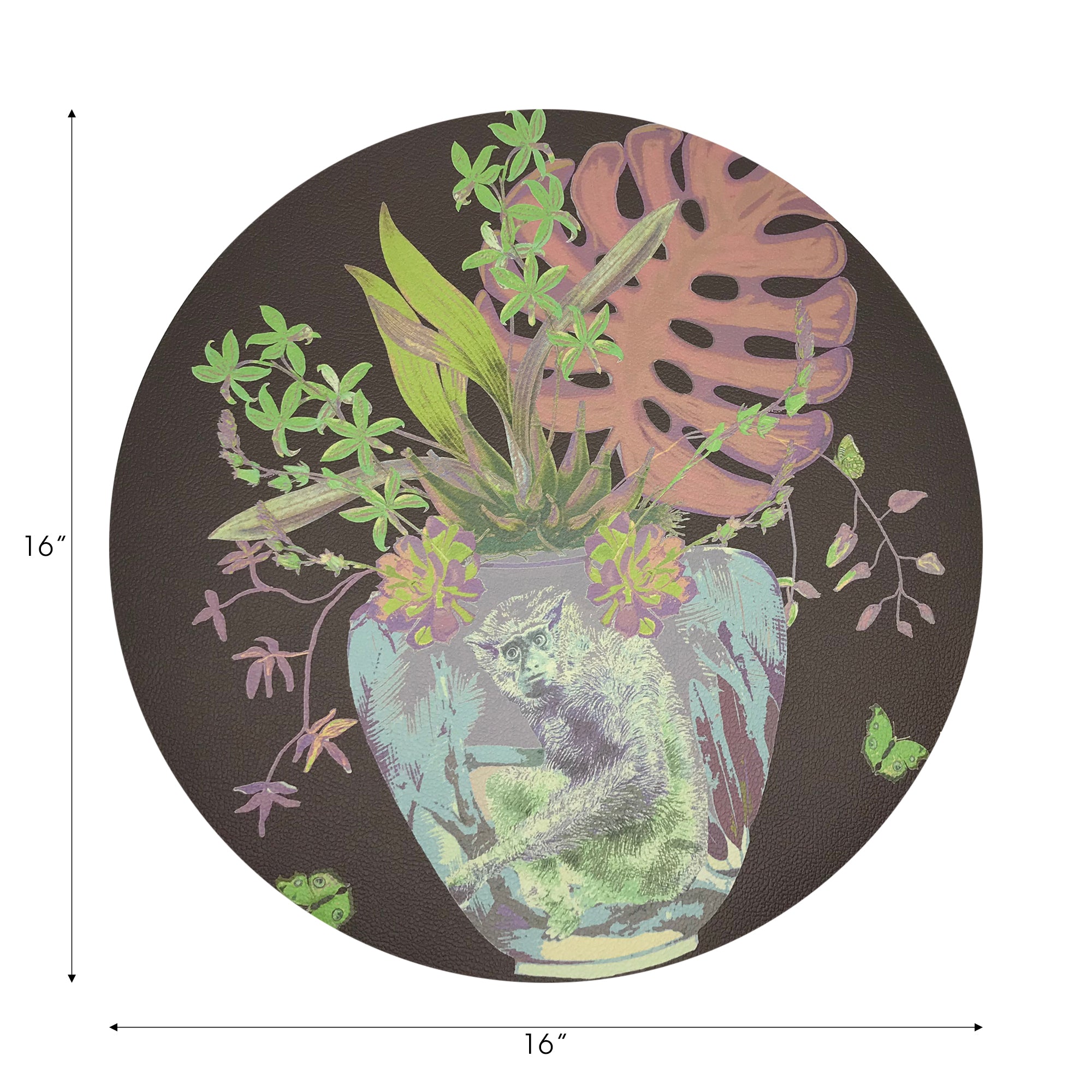 Monkey Large Jungle Chocolatte Lime Vegan Leather Round Pebble Placemat - nicolettemayer.com