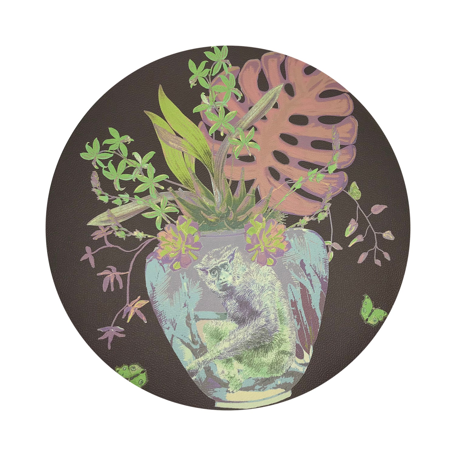 Monkey Large Jungle Chocolatte Lime 16" Round Pebble Placemats, Set of 4 - nicolettemayer.com