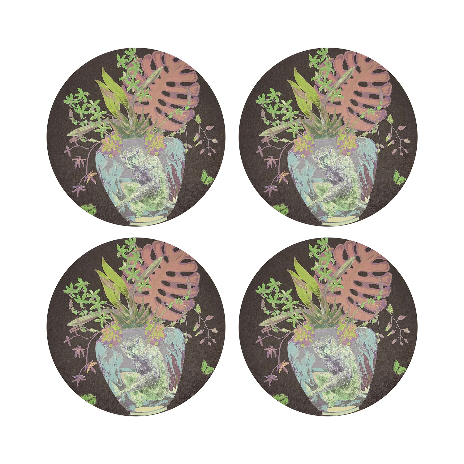 Monkey Large Jungle Chocolatte Lime 16" Round Pebble Placemats, Set of 4 - nicolettemayer.com