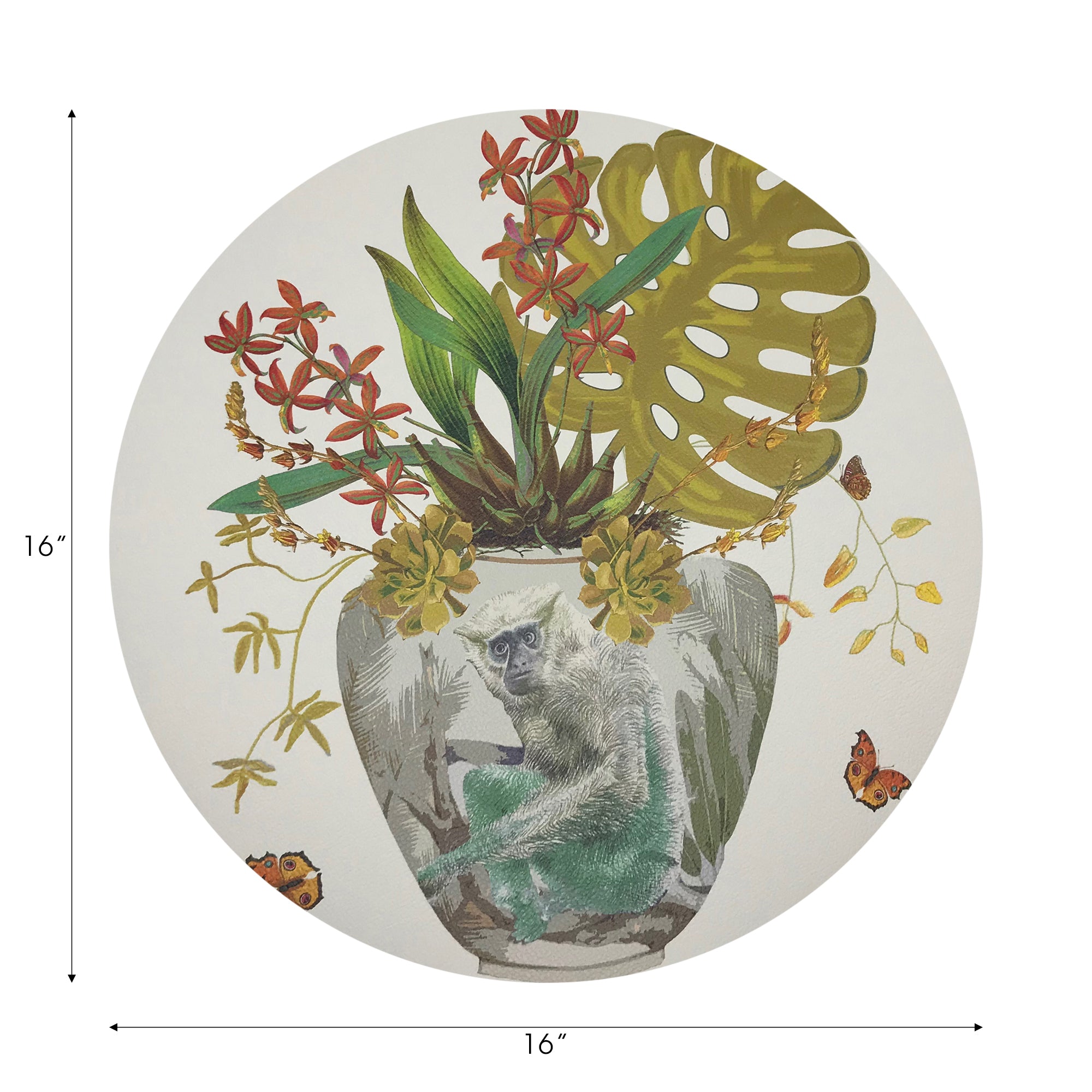 Monkey Large Jungle Dijon Vegan Leather Round Pebble Placemat - nicolettemayer.com