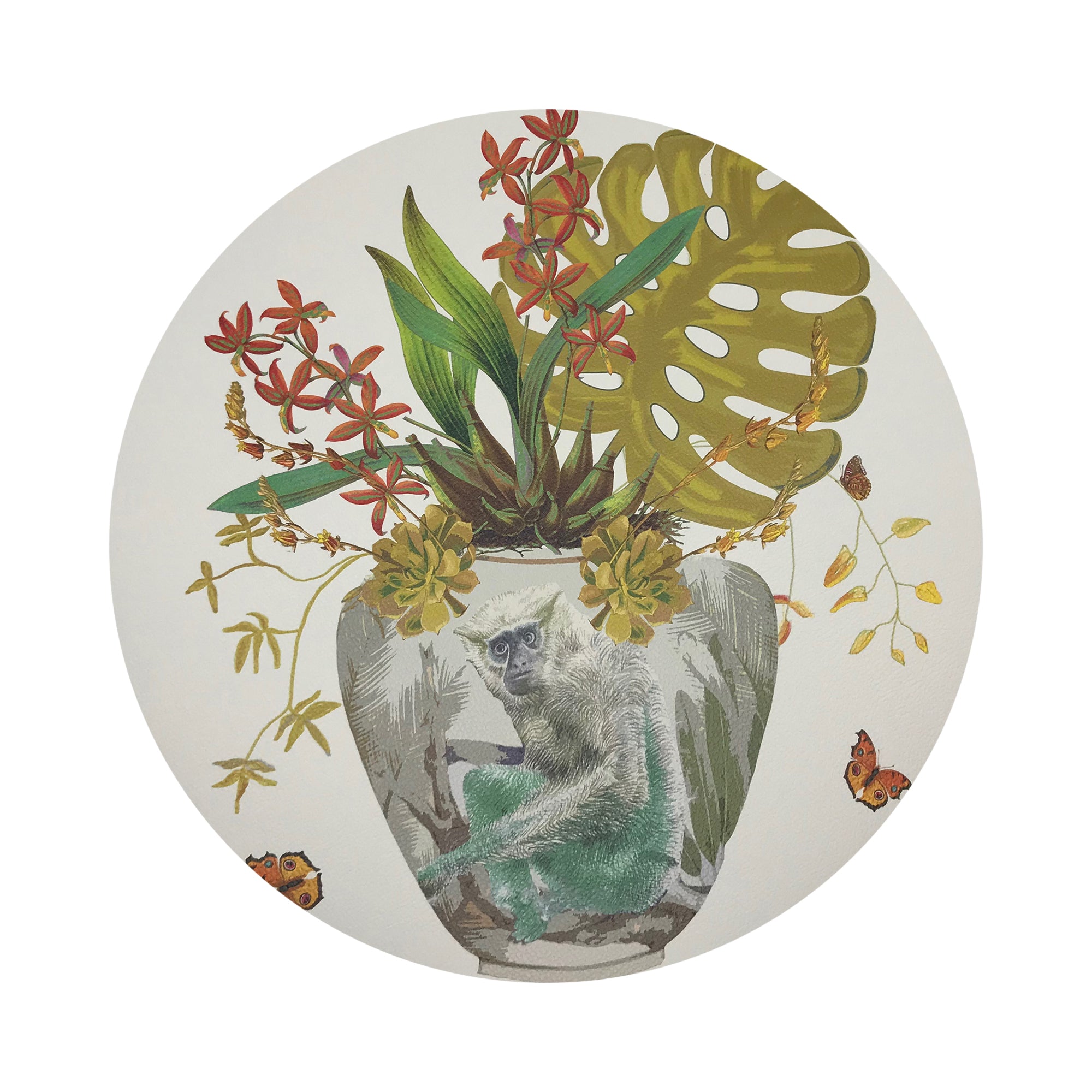 Monkey Large Jungle Dijon Vegan Leather Round Pebble Placemat - nicolettemayer.com