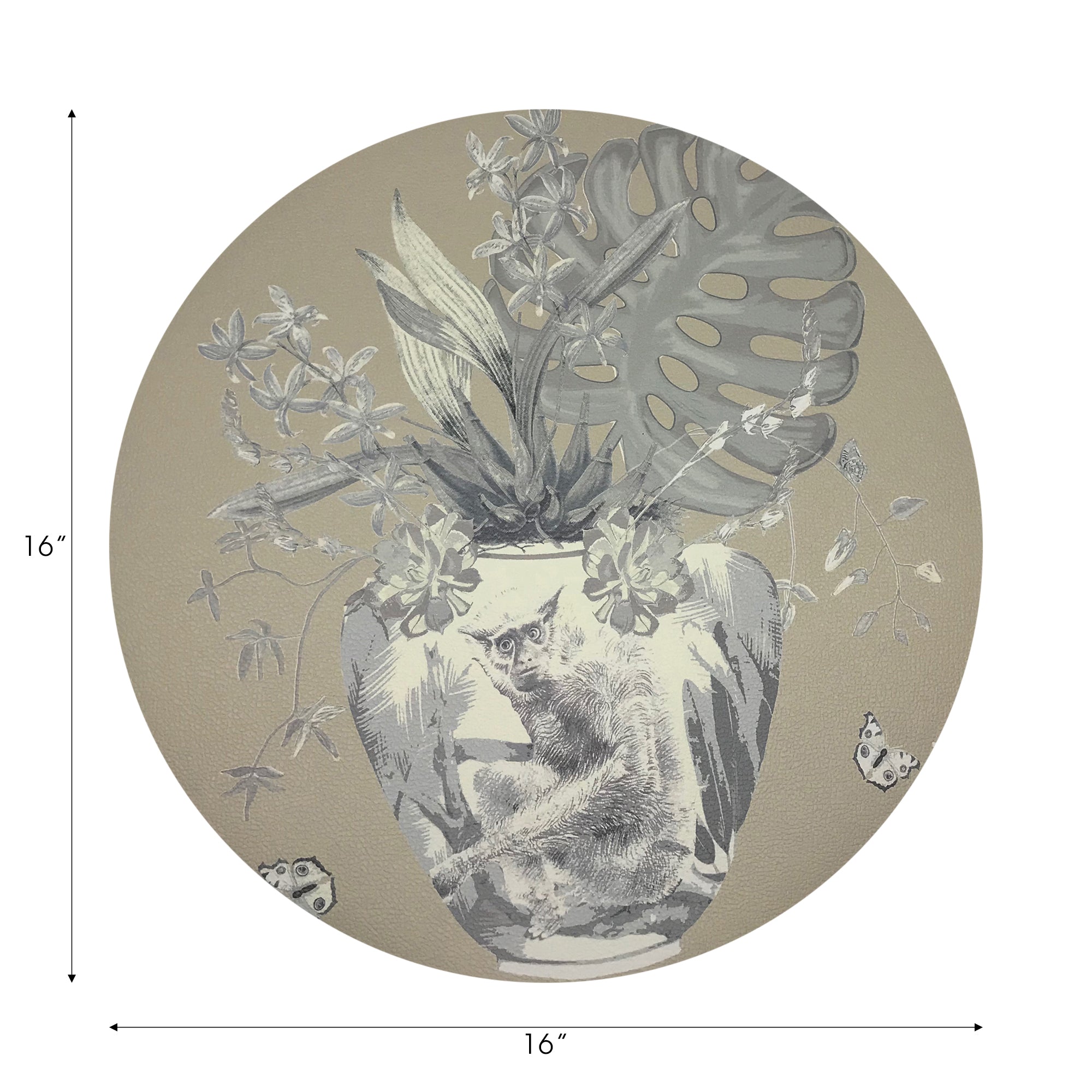 Monkey Large Jungle Greenwhich Vegan Leather Round Pebble Placemat - nicolettemayer.com