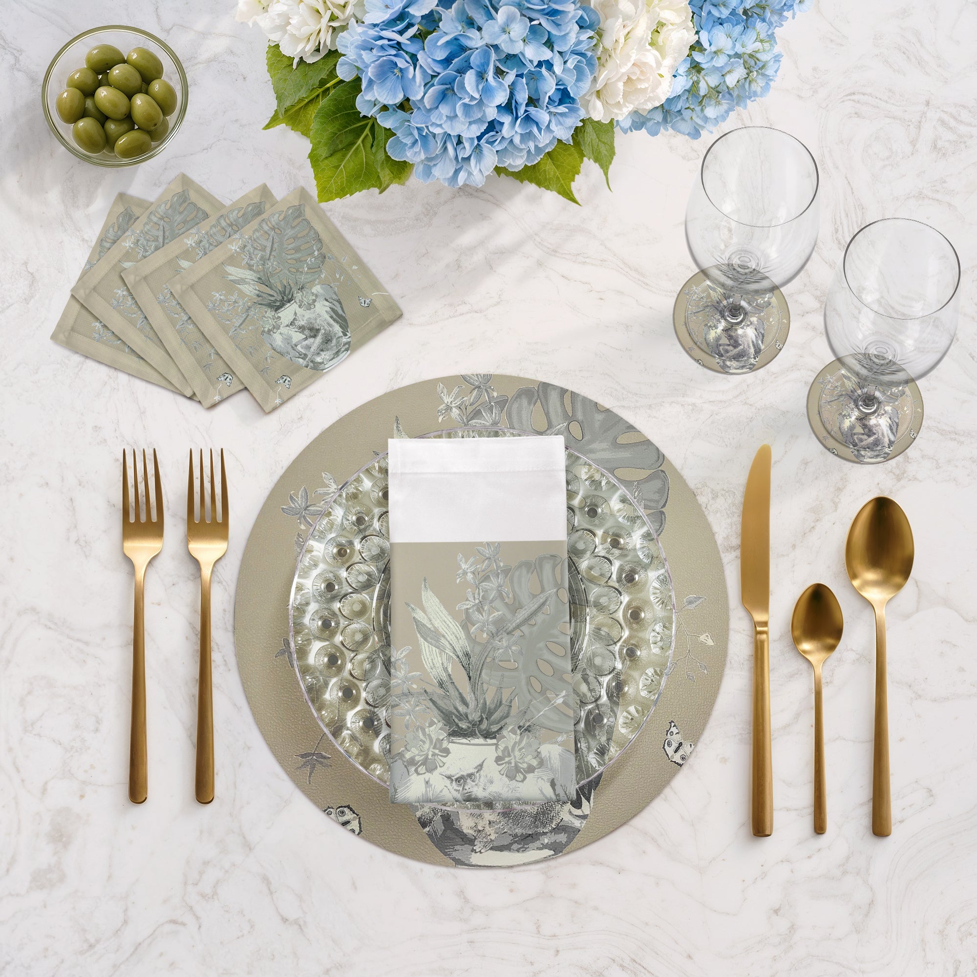 Monkey Large Jungle Greenwhich Cotton Sateen Cocktail Napkins