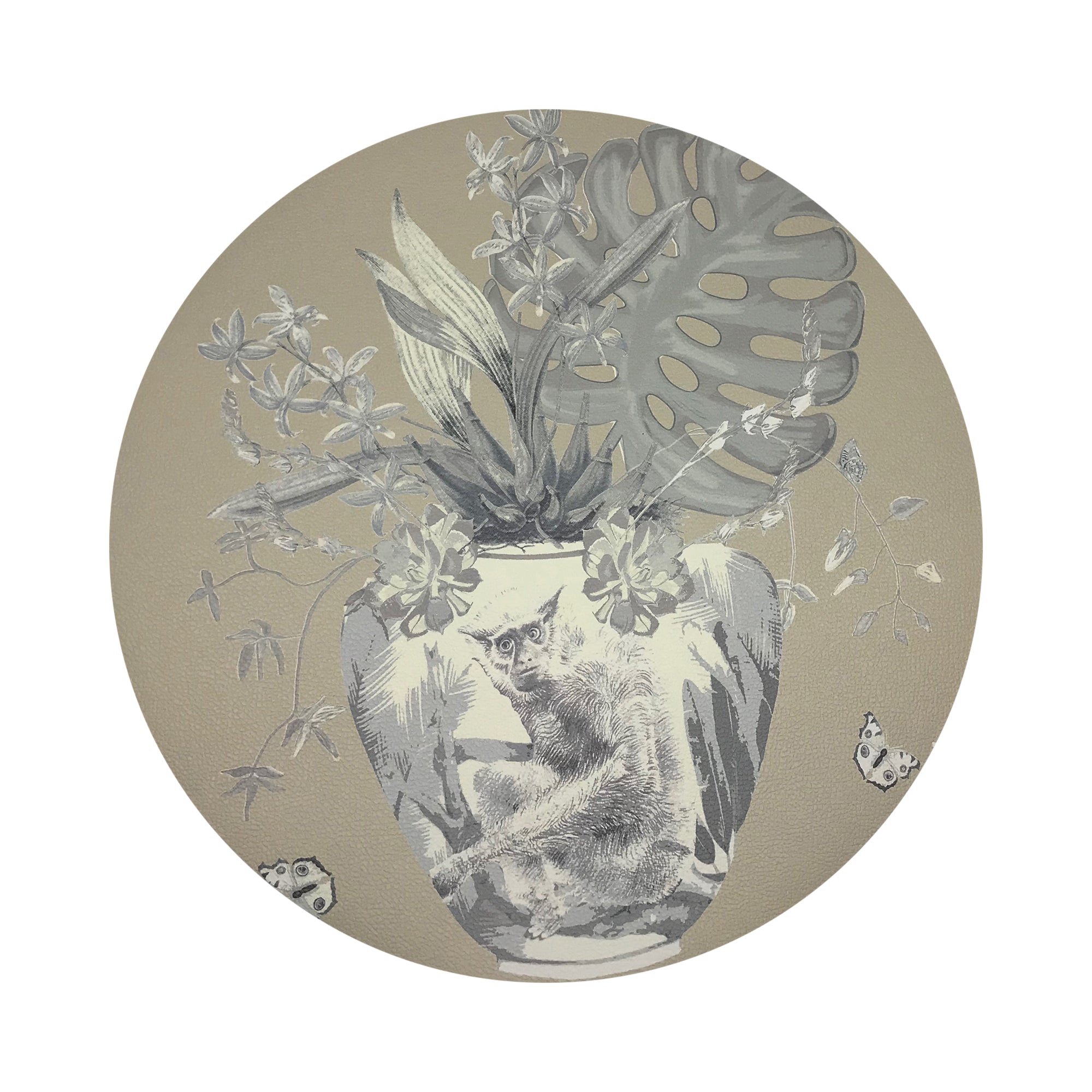 Monkey Large Jungle Greenwhich Vegan Leather Round Pebble Placemat - nicolettemayer.com