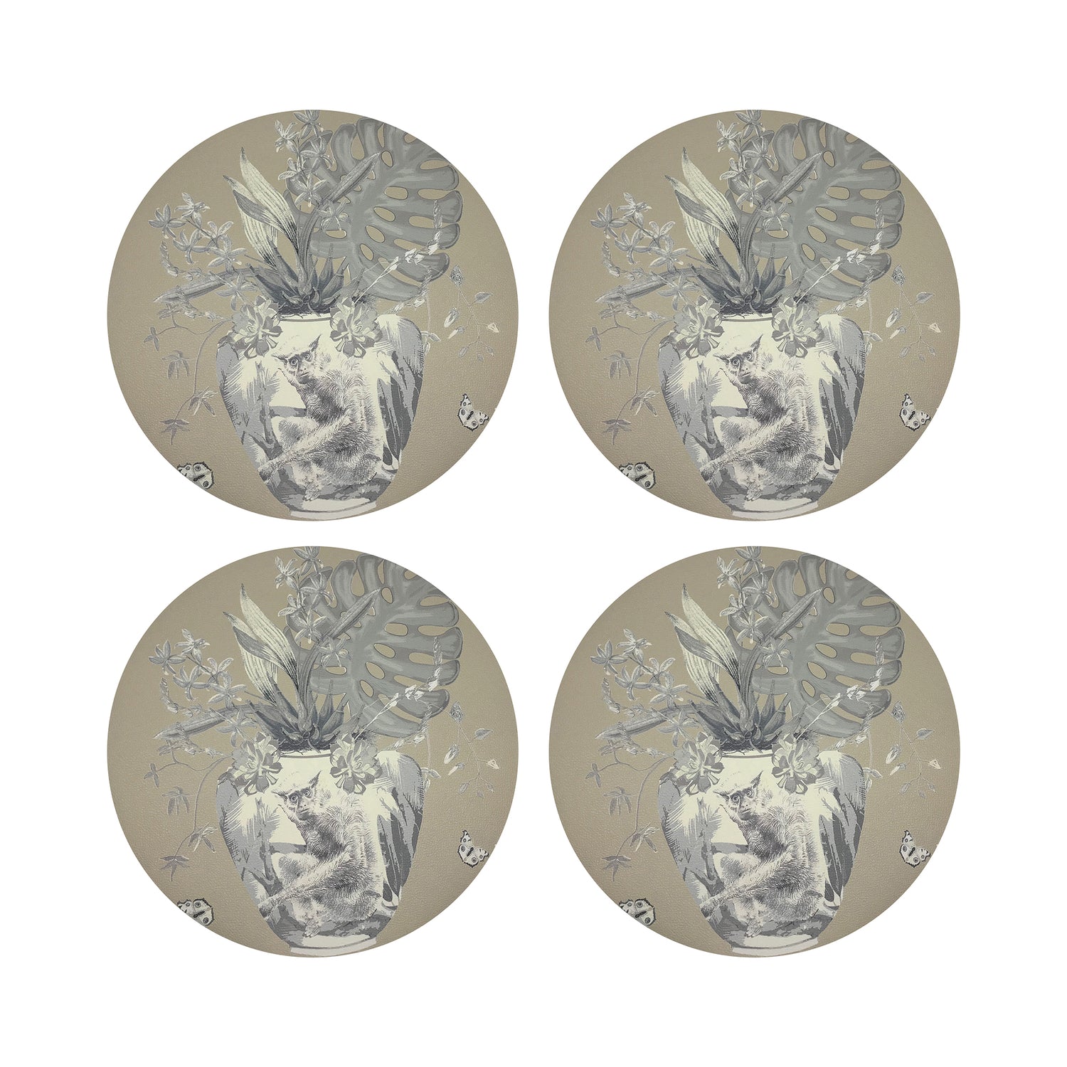 Monkey Large Jungle Greenwhich 16" Round Pebble Placemats, Set of 4 - nicolettemayer.com