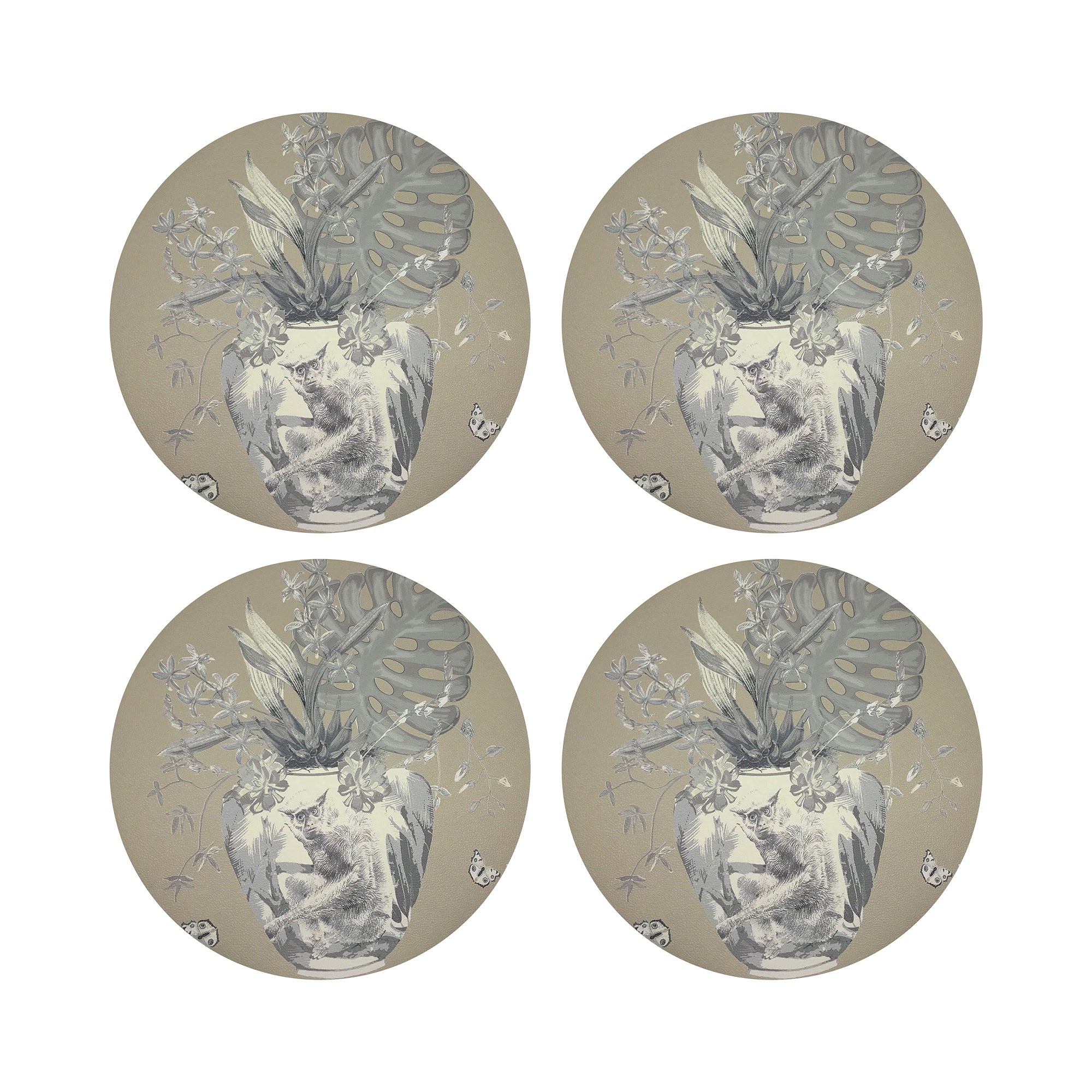 Monkey Large Jungle Greenwhich Vegan Leather Round Pebble Placemat - nicolettemayer.com