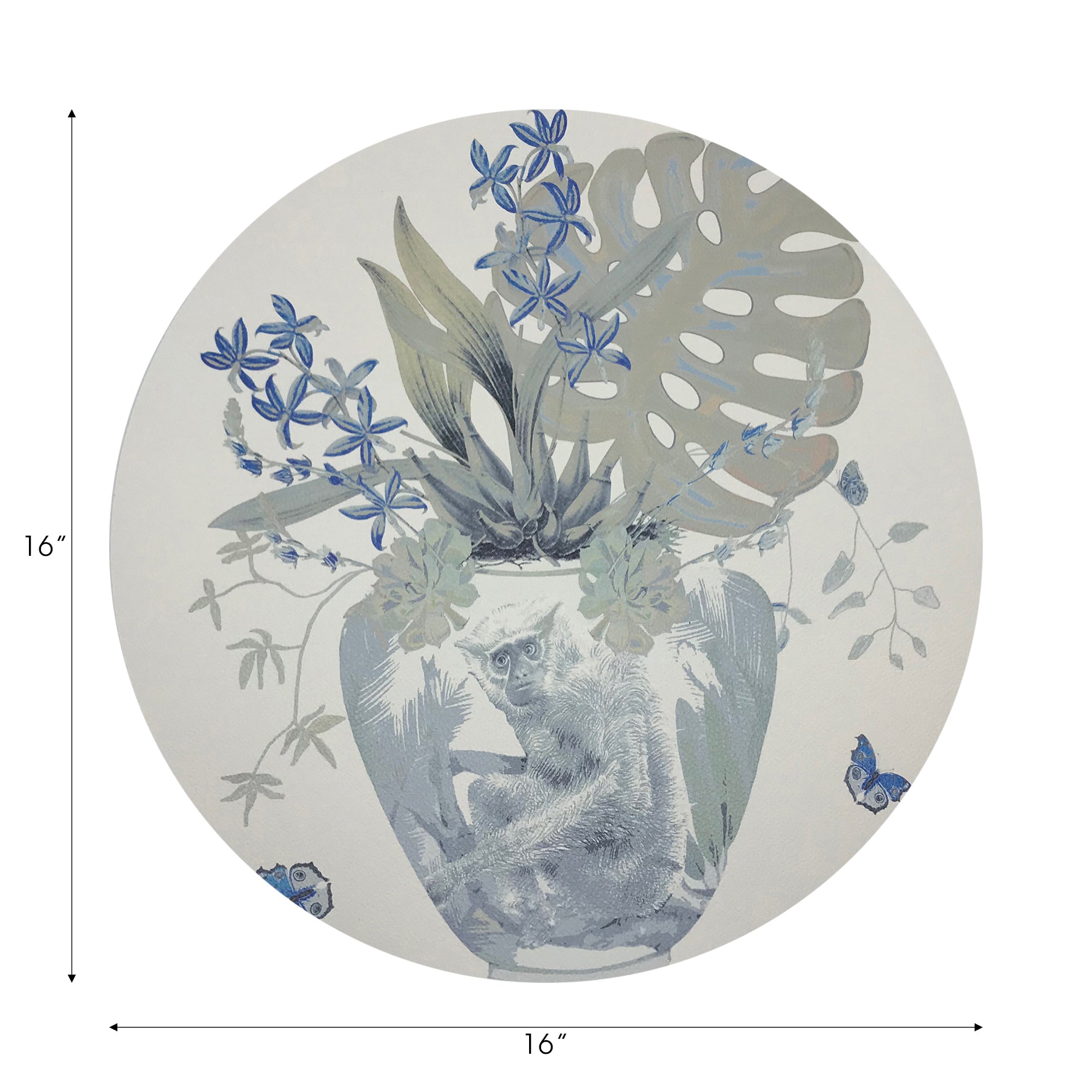 Monkey Large Jungle Powder Vegan Leather Round Pebble Placemat - nicolettemayer.com