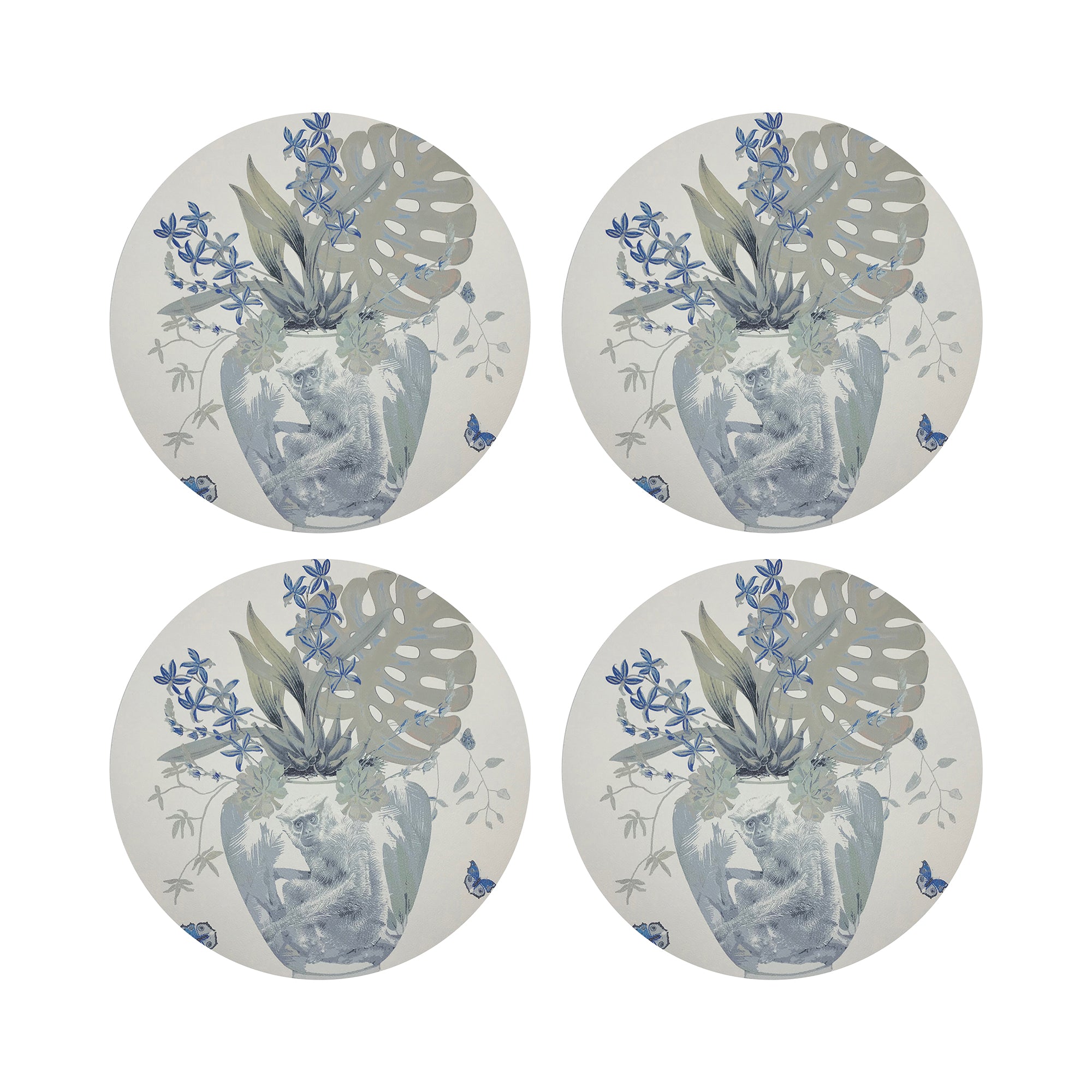 Monkey Large Jungle Powder Vegan Leather Round Pebble Placemat - nicolettemayer.com