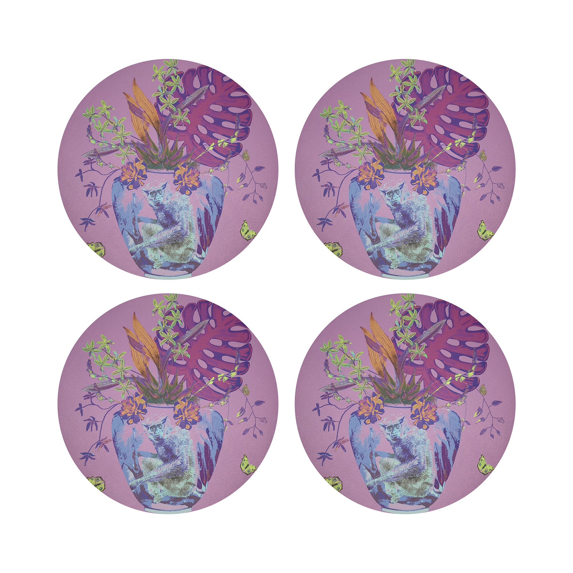 Monkey Large Jungle Sacha 16" Round Pebble Placemats, Set of 4 - nicolettemayer.com