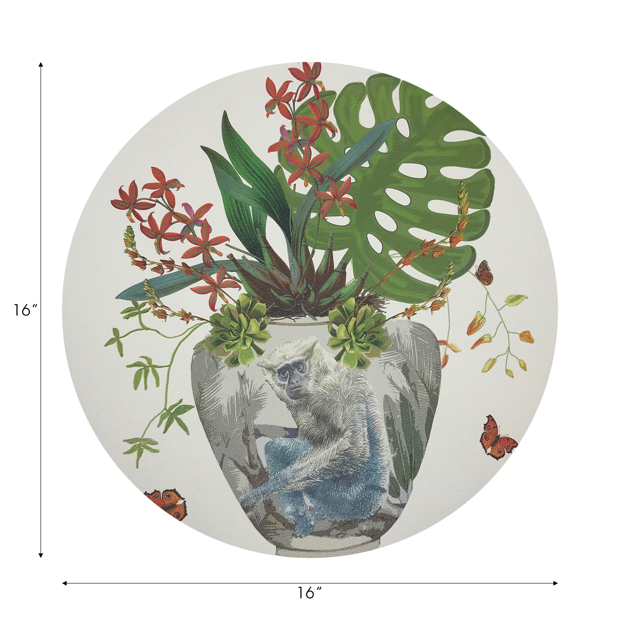 Monkey Large Jungle White Vegan Leather Round Pebble Placemat - nicolettemayer.com