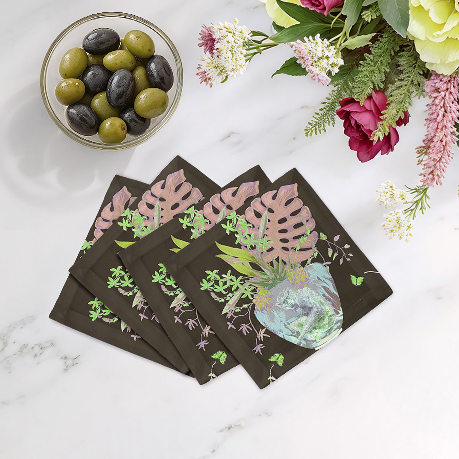 Monkey Large Jungle Chocolatte Lime Cotton Sateen Cocktail Napkins