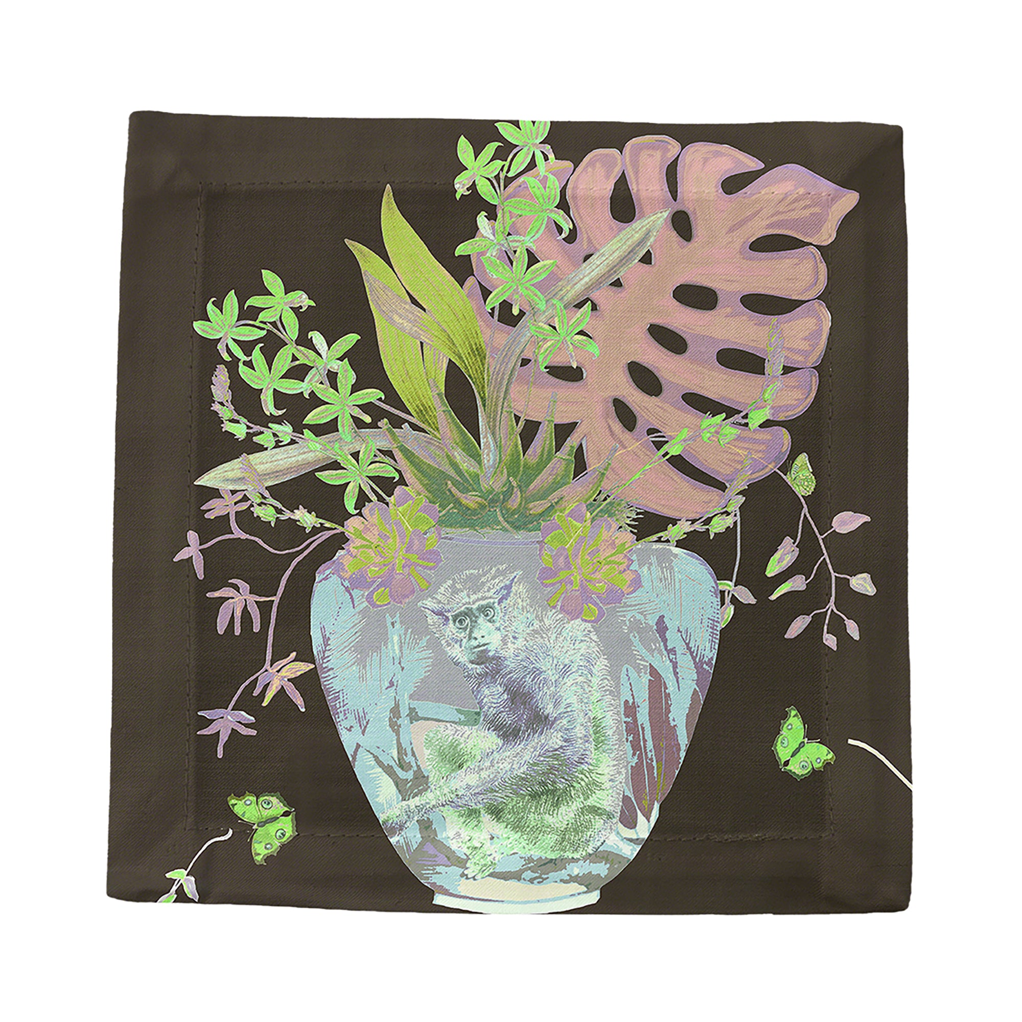 Monkey Large Jungle Chocolatte Lime Cotton Sateen Cocktail Napkins