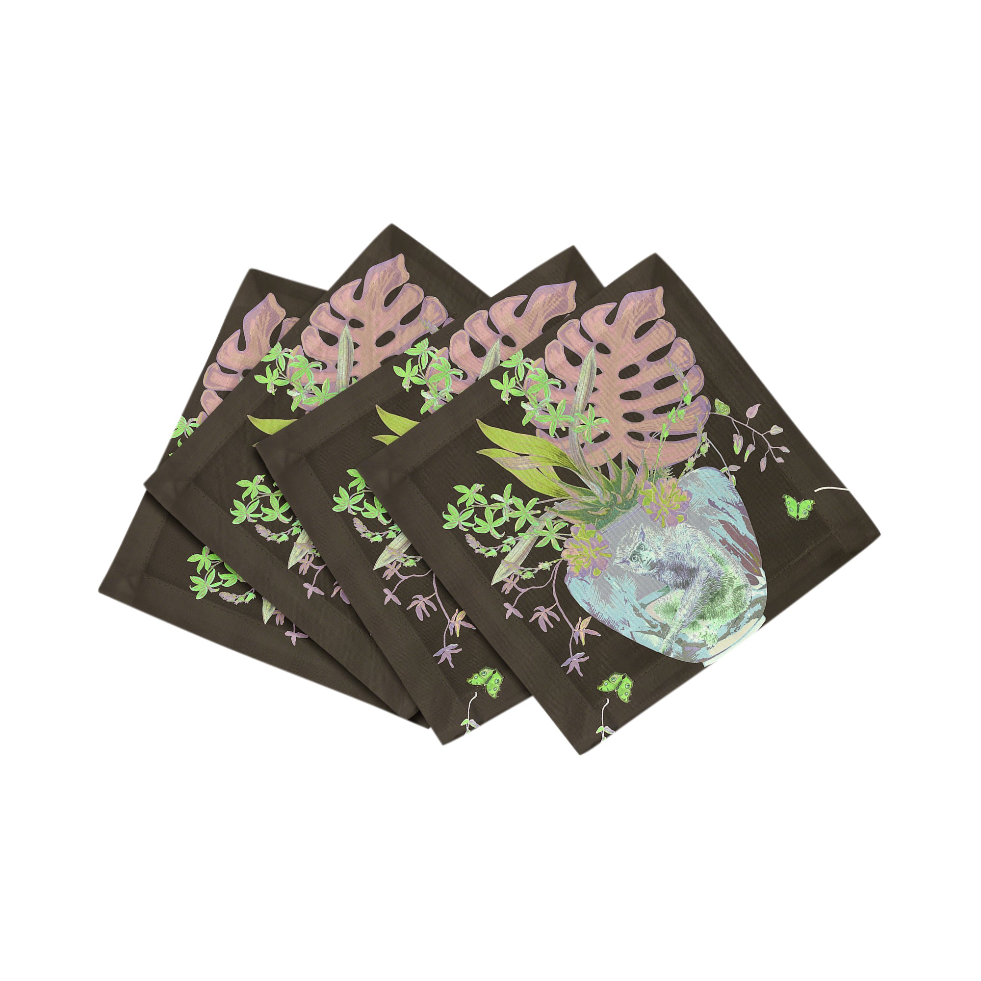 Monkey Large Jungle Chocolatte Lime Cotton Sateen Cocktail Napkins