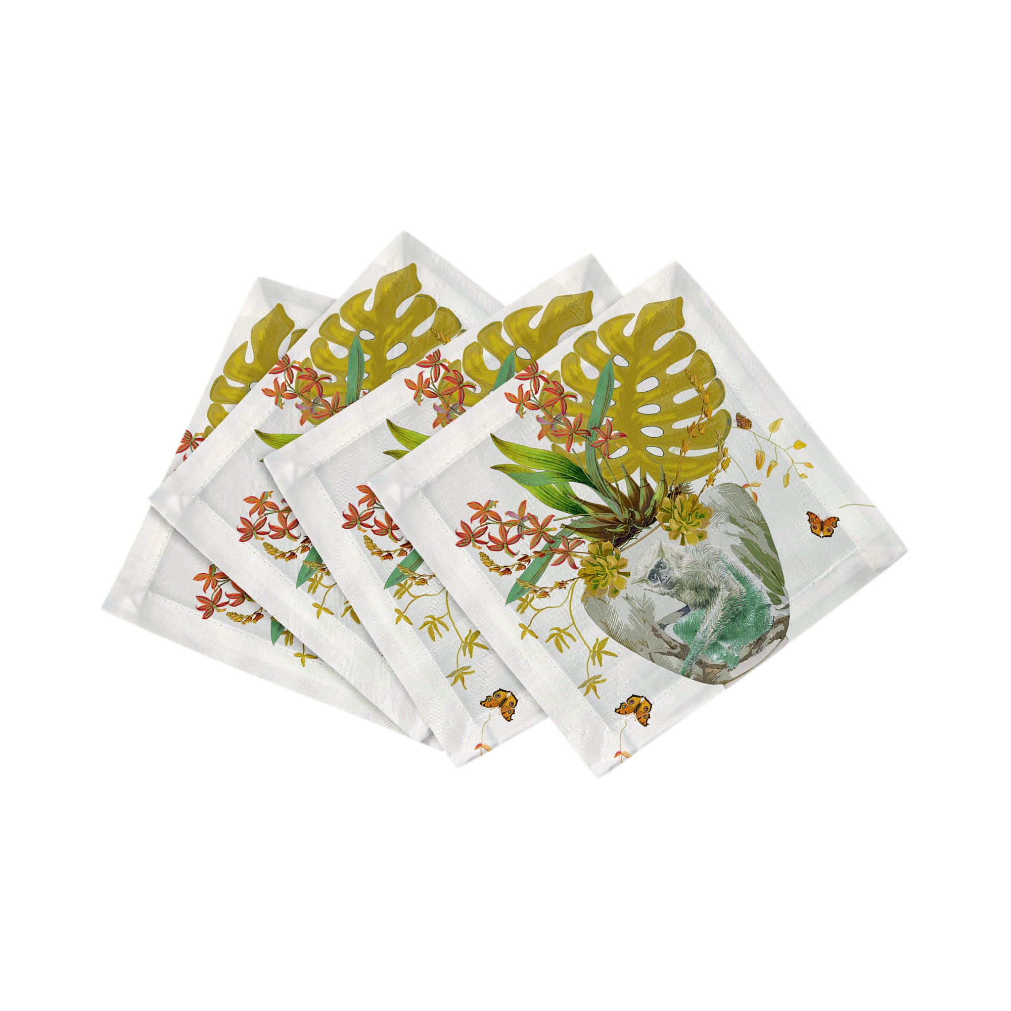 Monkey Large Jungle Dijon Cotton Sateen Cocktail Napkins