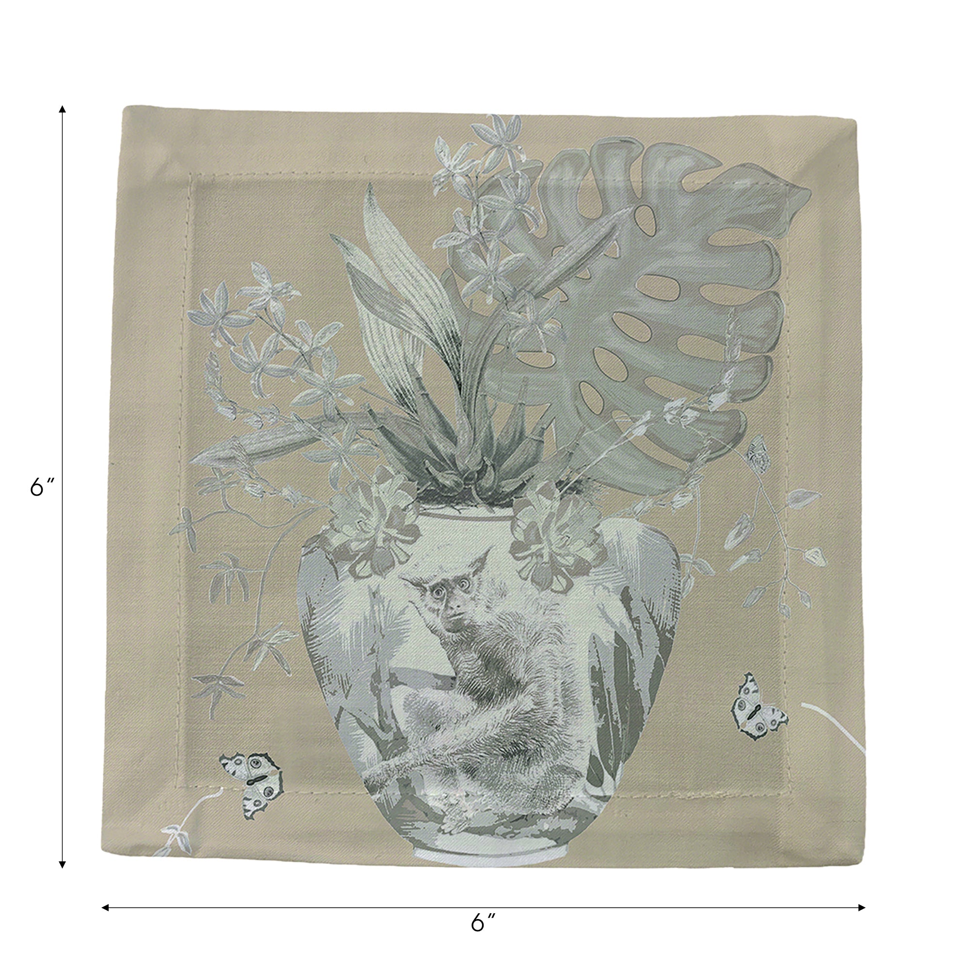 Monkey Large Jungle Greenwhich Cotton Sateen Cocktail Napkins
