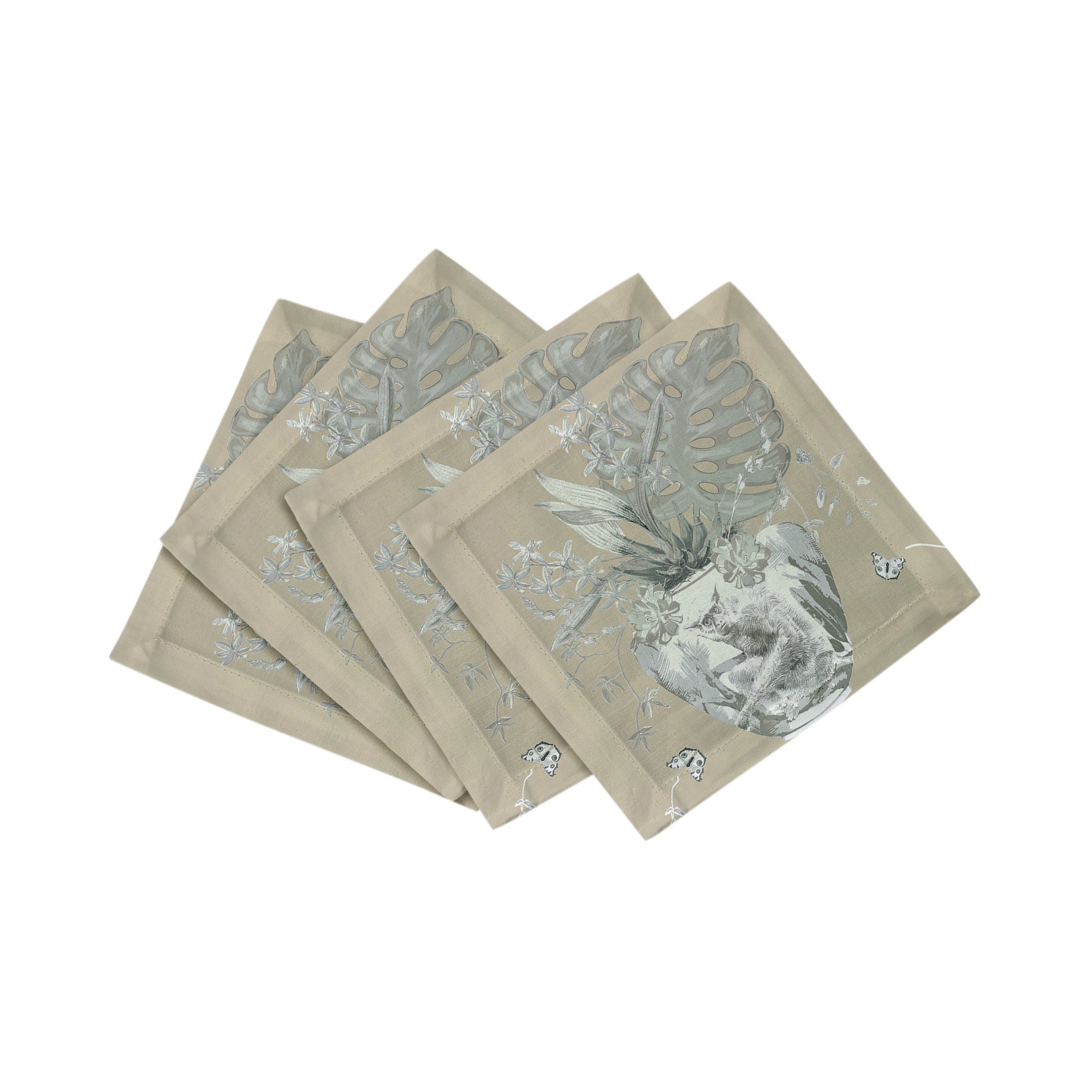 Monkey Large Jungle Greenwhich Cotton Sateen Cocktail Napkins
