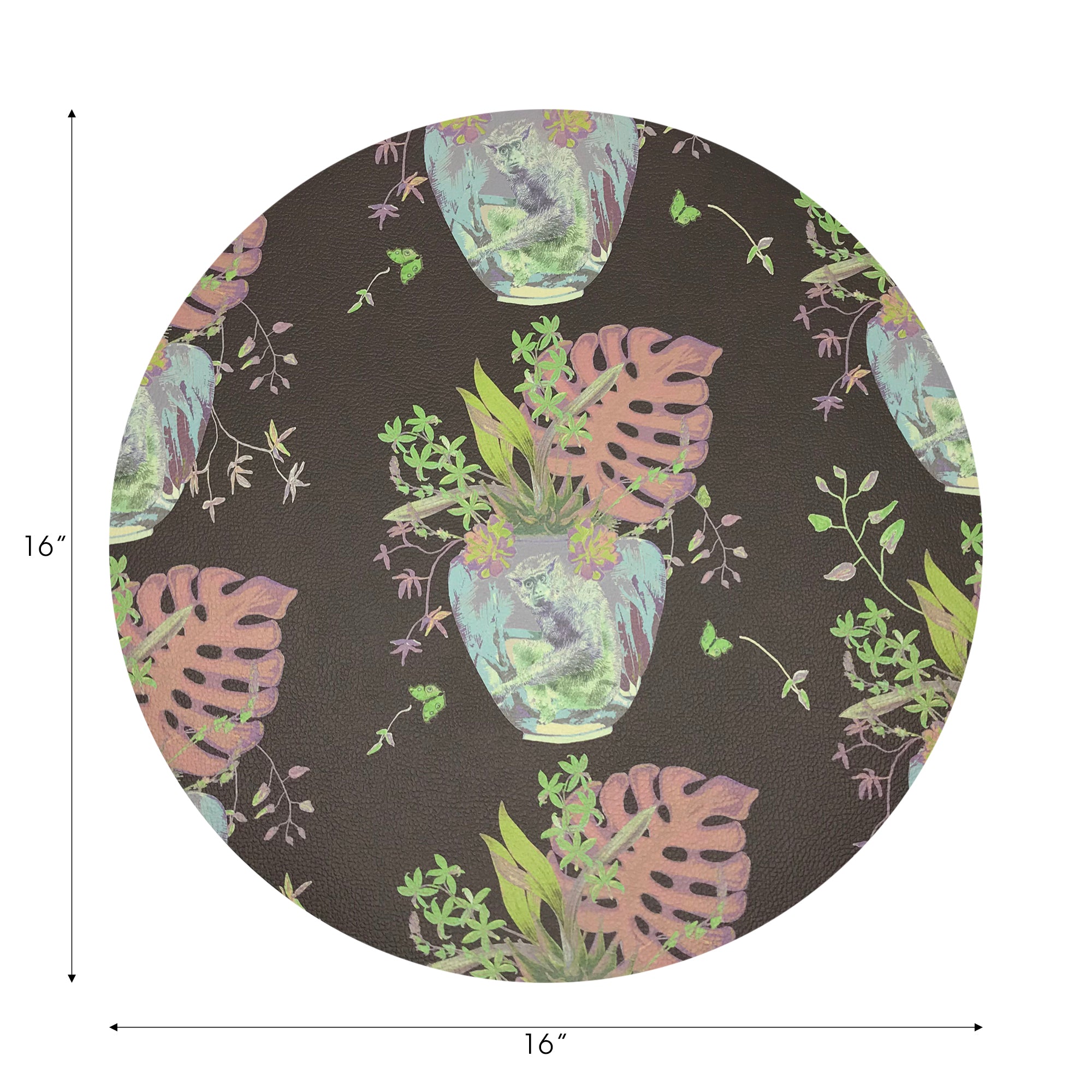 Monkey Small Jungle Chocolatte Lime Vegan Leather Round Pebble Placemat - nicolettemayer.com