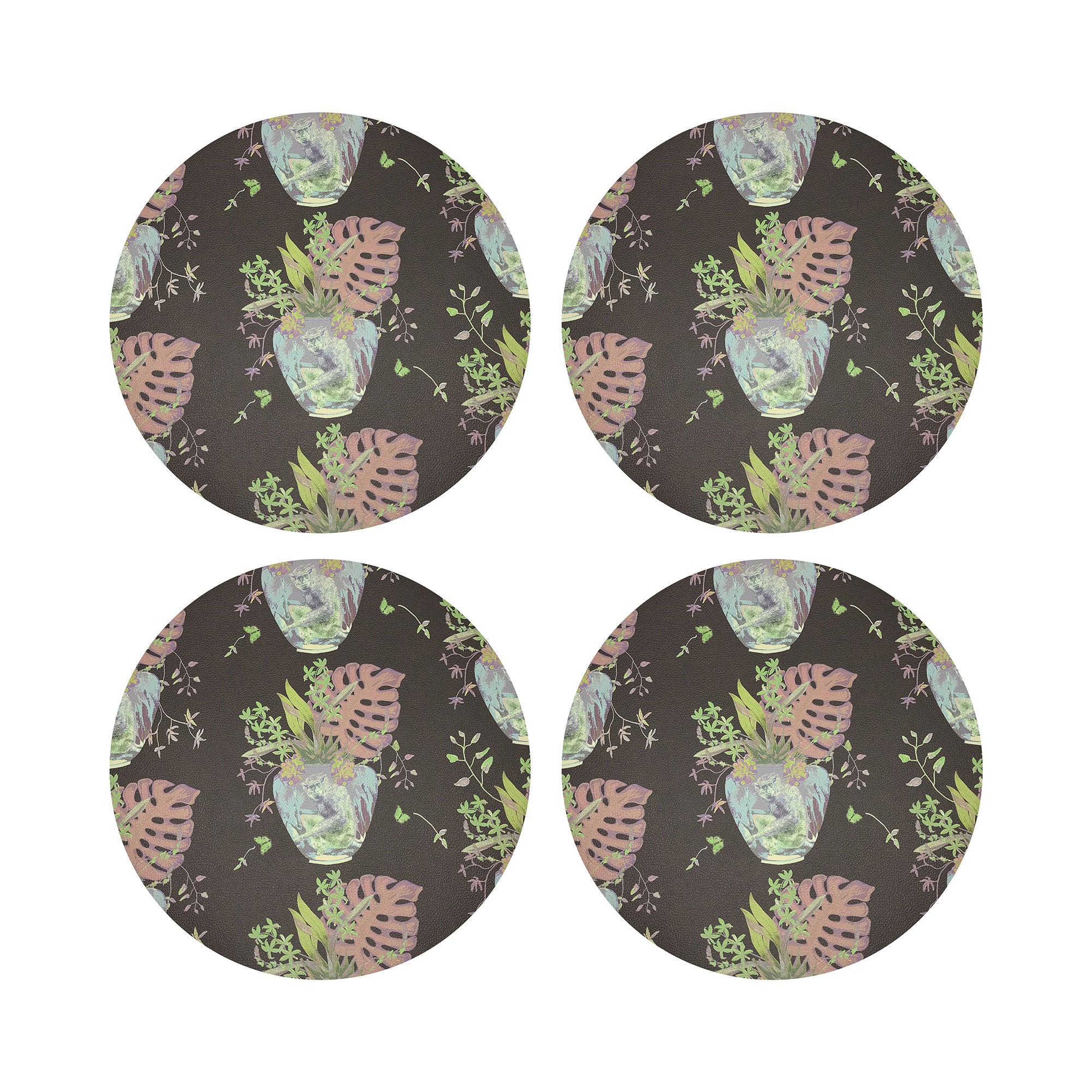 Monkey Small Jungle Chocolatte Lime Vegan Leather Round Pebble Placemat - nicolettemayer.com