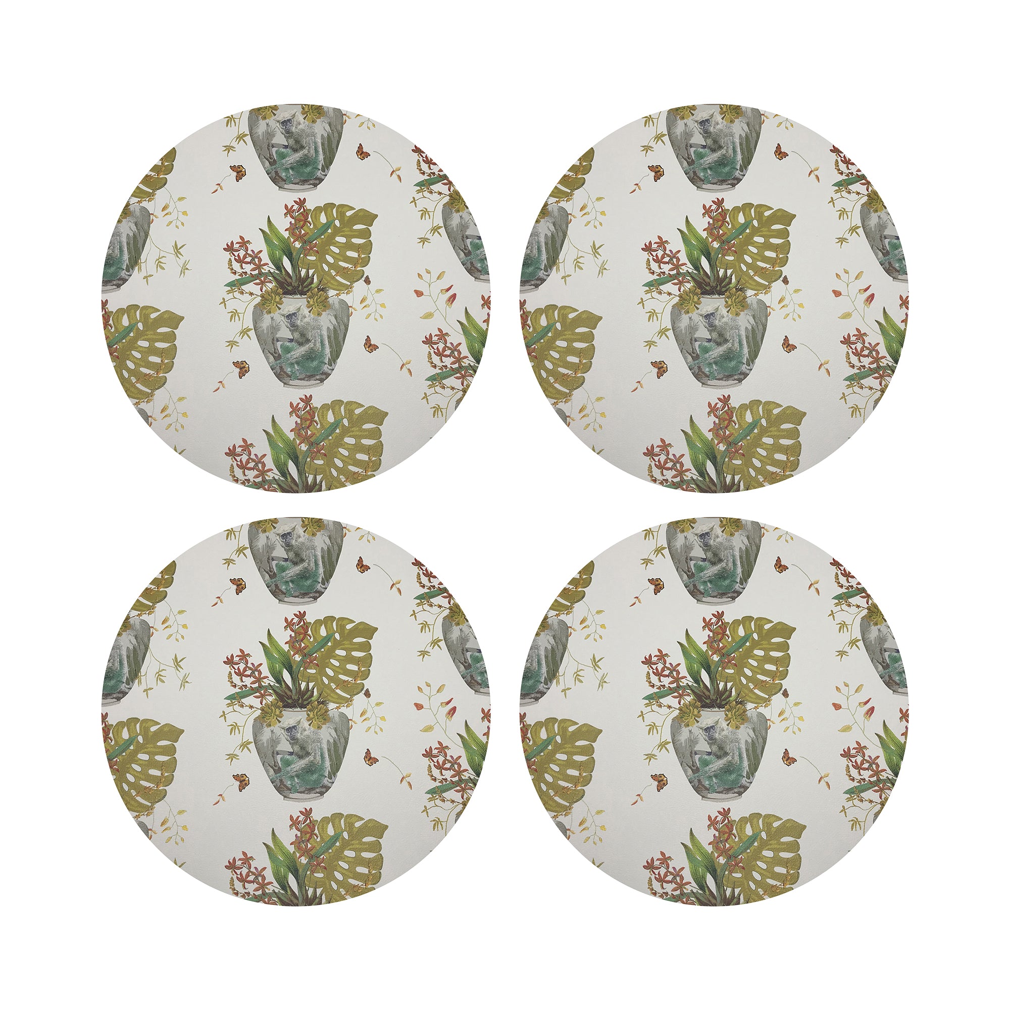 Monkey Small Jungle Dijon 16" Round Pebble Placemats, Set of 4 - nicolettemayer.com