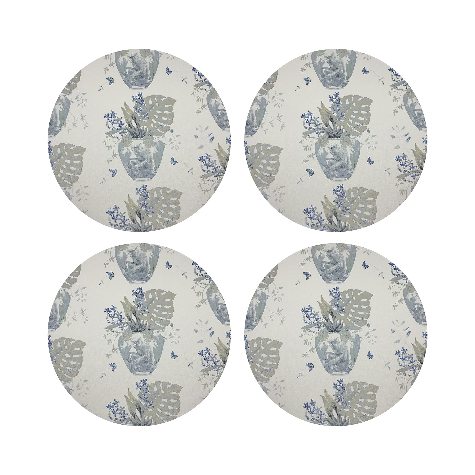 Monkey Small Jungle Powder Vegan Leather Round Pebble Placemat - nicolettemayer.com