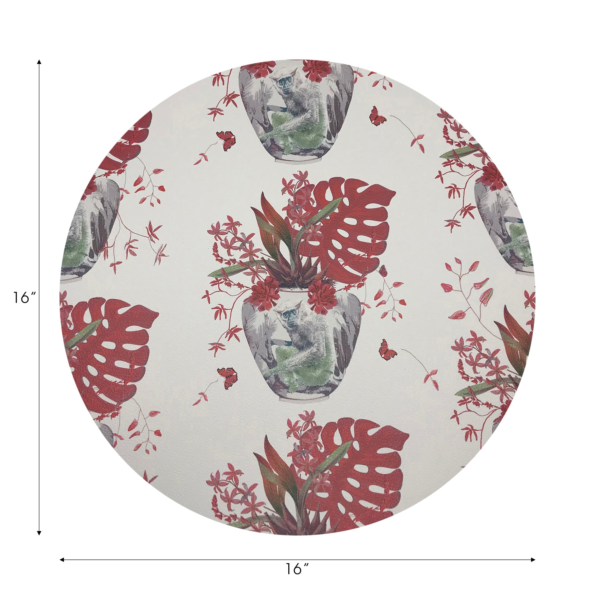Monkey Small Jungle Rouge Vegan Leather Round Pebble Placemat - nicolettemayer.com