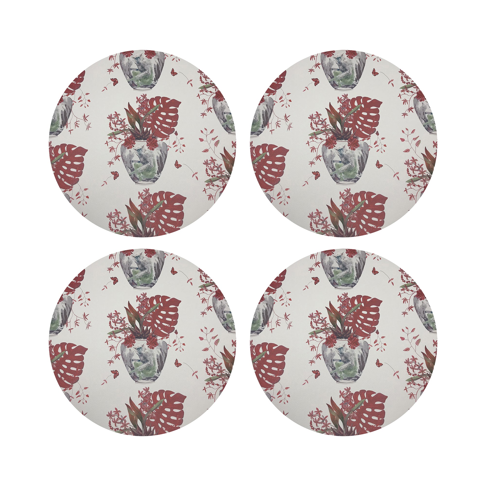 Monkey Small Jungle Rouge Vegan Leather Round Pebble Placemat - nicolettemayer.com