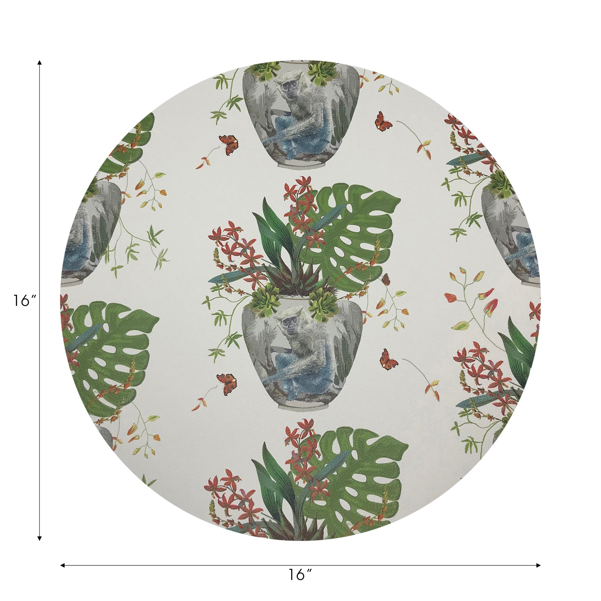 Monkey Small Jungle White Vegan Leather Round Pebble Placemat - nicolettemayer.com