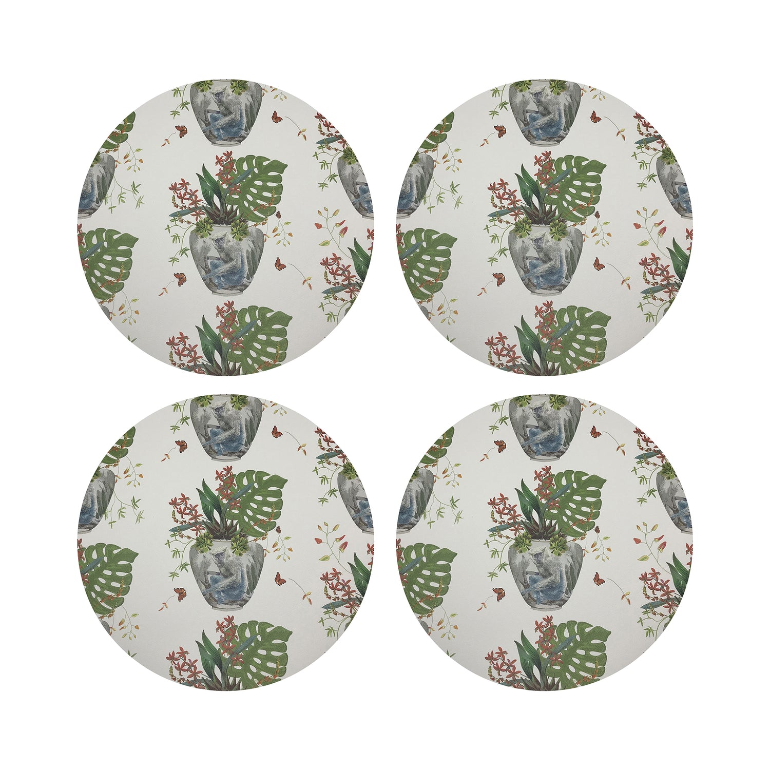 Monkey Small Jungle White 16 Round Pebble Placemats, Set Of 4 - nicolettemayer.com