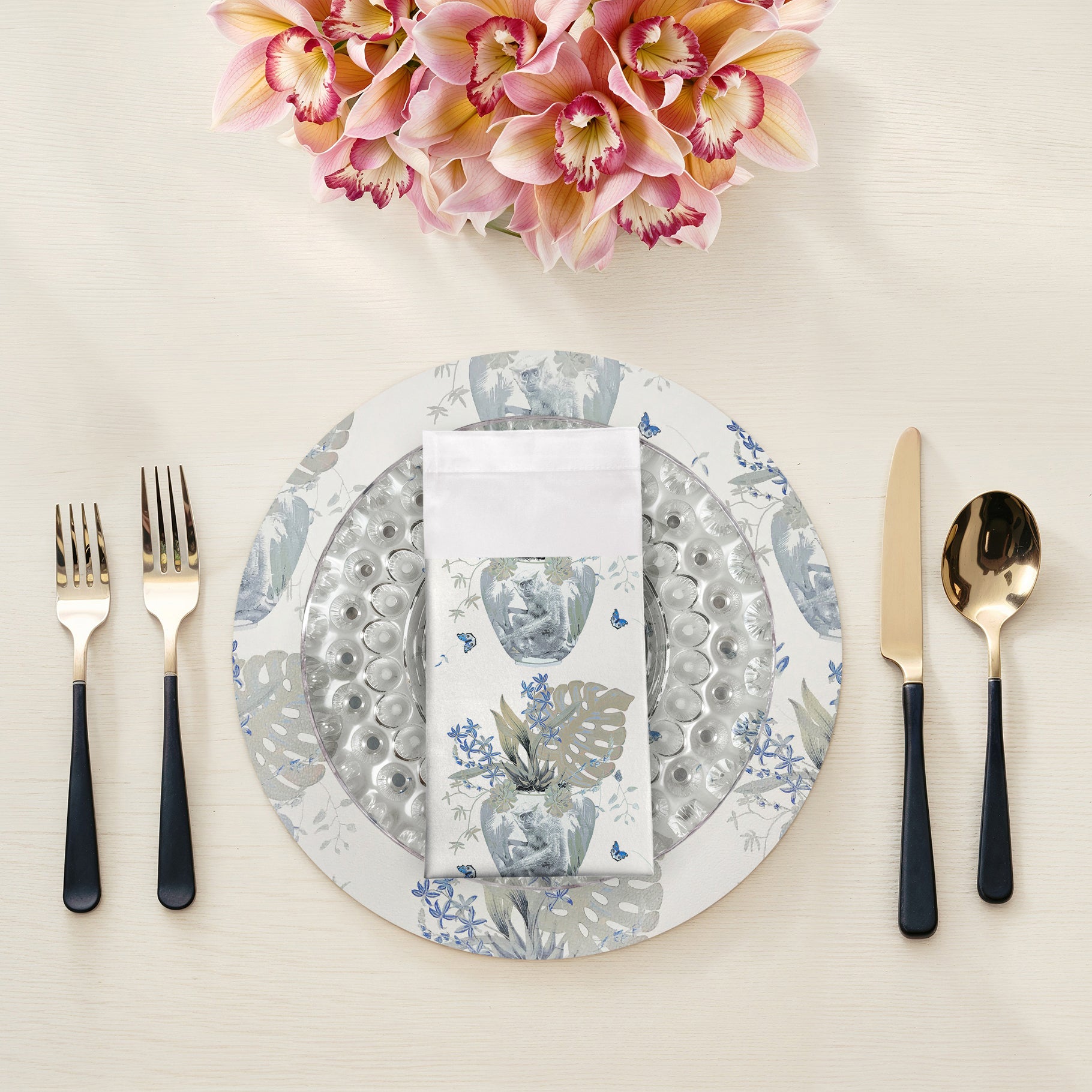 Monkey Jungle Powder 22X22 Hemstitch Napkin - nicolettemayer.com