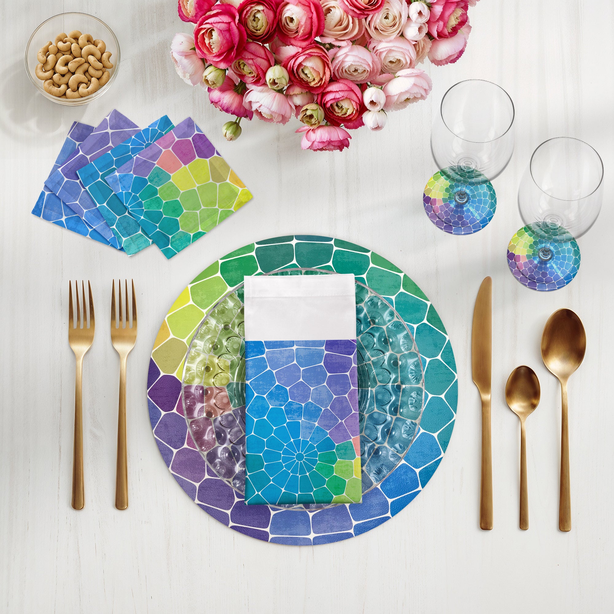 Mosaic Purple Multi 16 Round Pebble Placemats, Set Of 4 - nicolettemayer.com