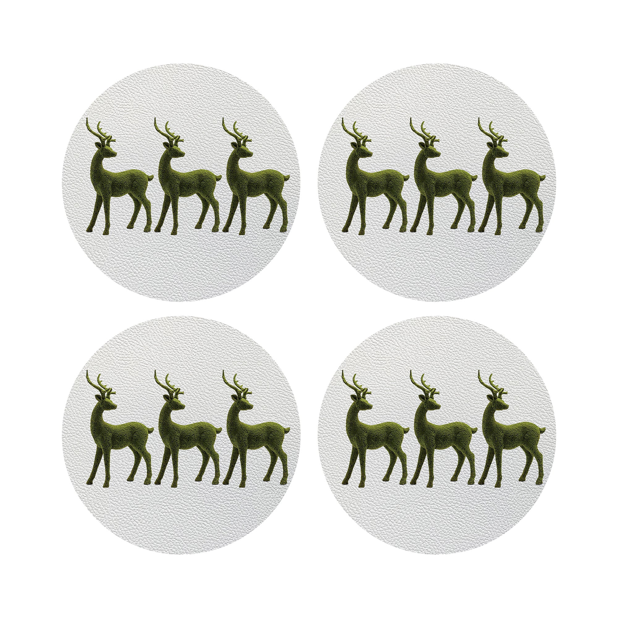 Moss Reindeer Vegan Leather Round Coasters