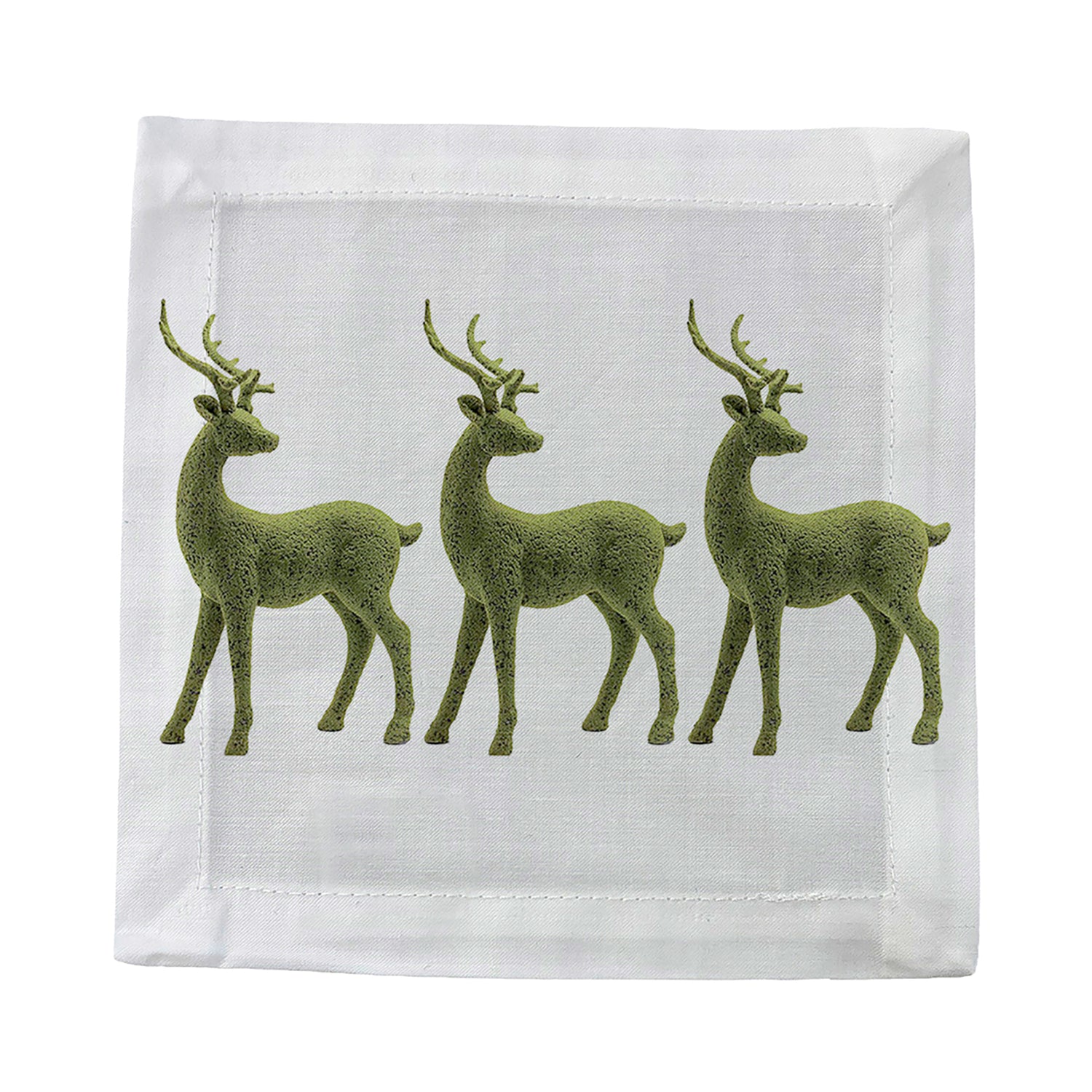Moss Reindeer Cotton Sateen Cocktail Napkins