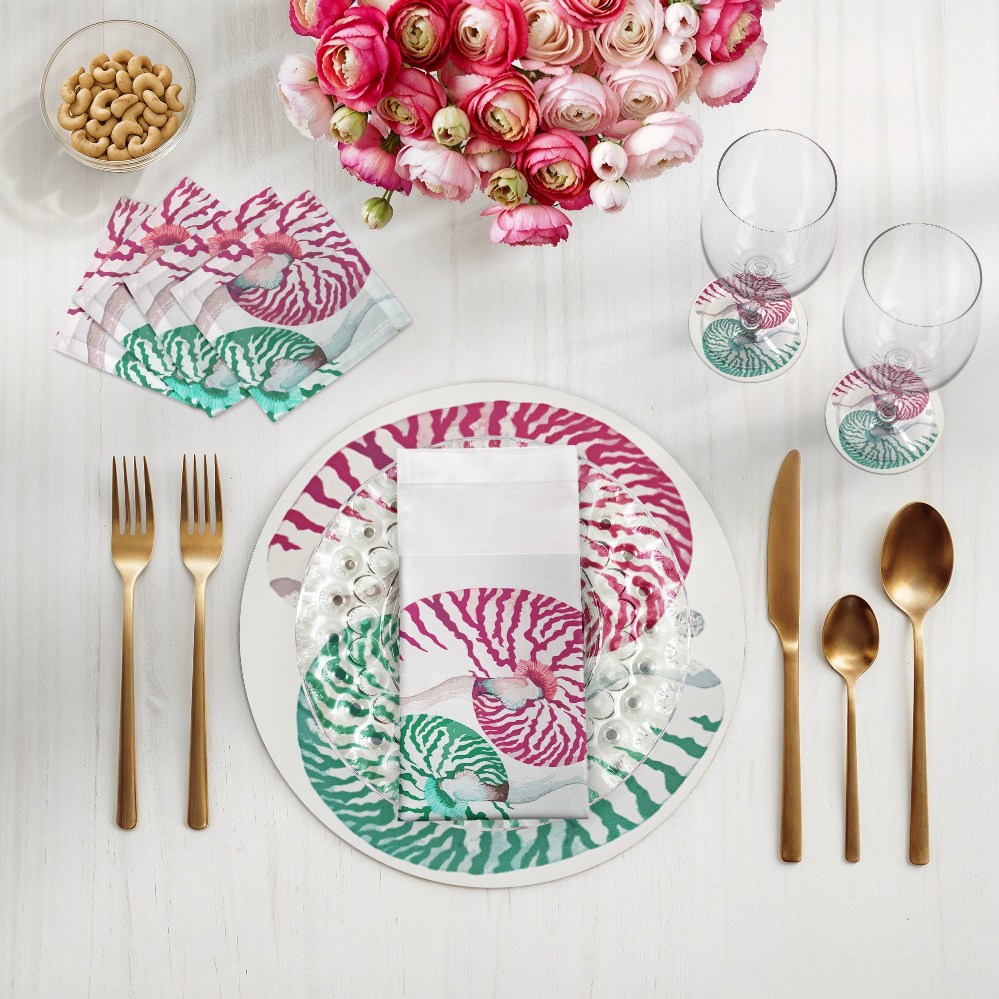 Set de table rond Nautilus Palm Beach 16 galets, lot de 4