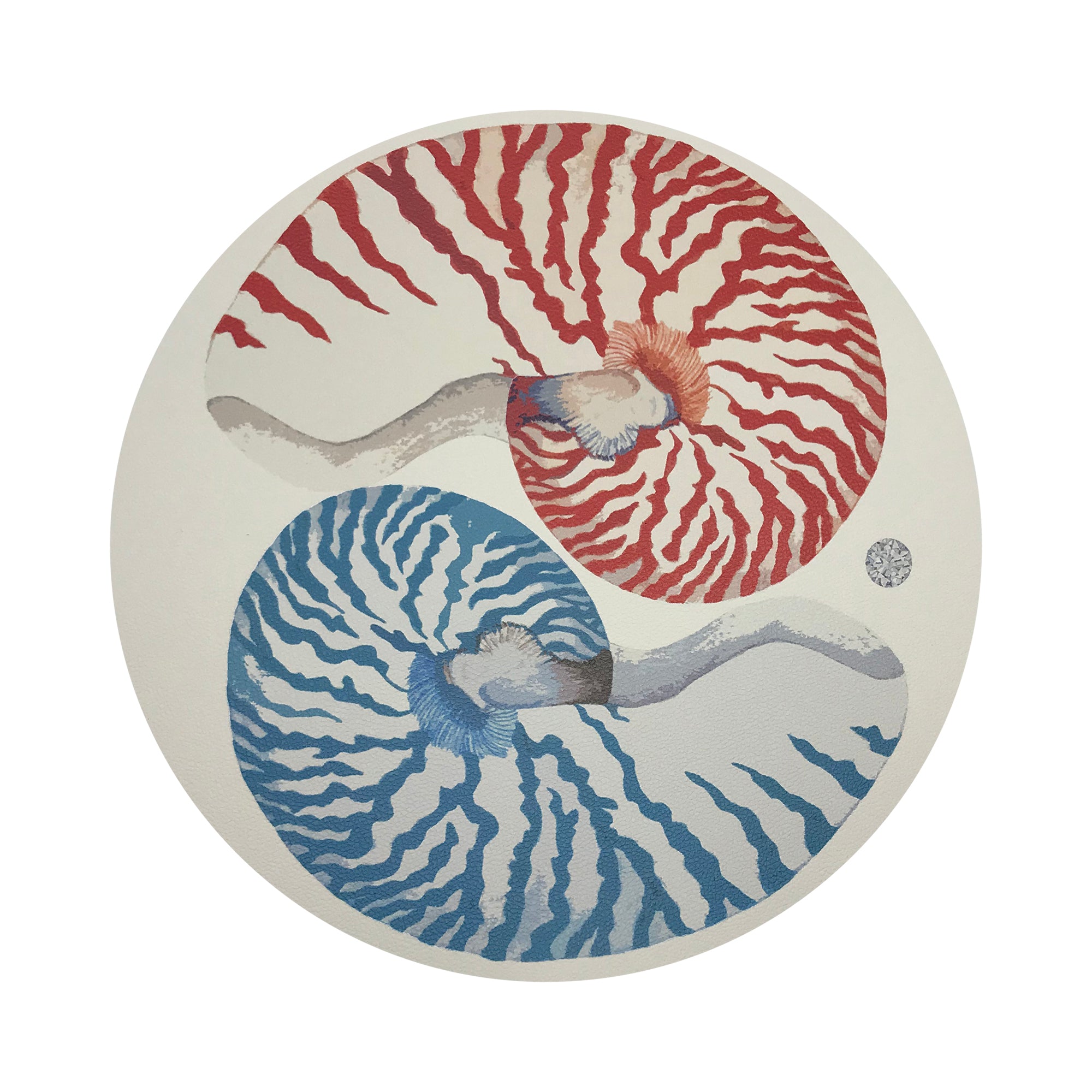 Nautilus Coral Red Turq 16" Round Pebble Placemats, Set of 4 - nicolettemayer.com