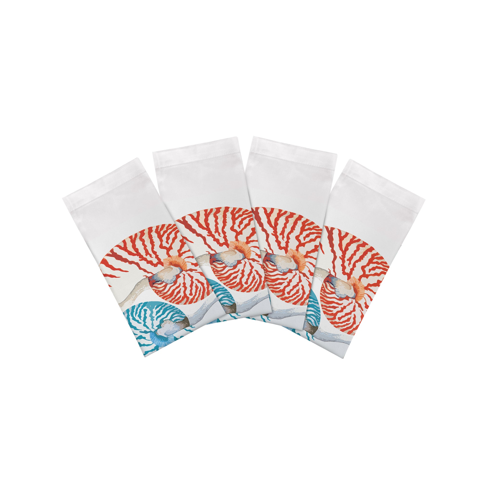 Nautilus Coral Turquoise Cotton Sateen Dinner Napkins