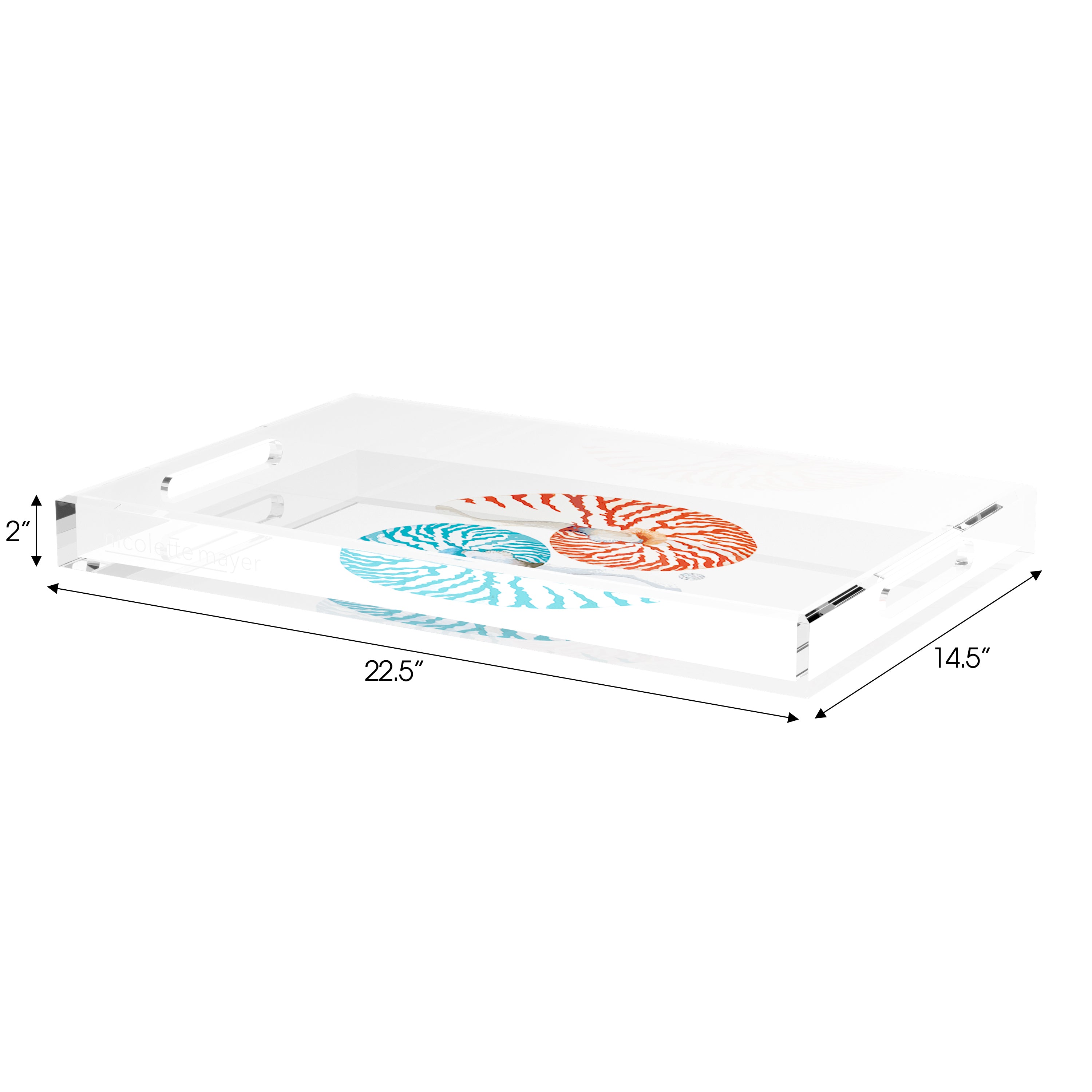 Nautilus Coral Turq 22.5X14.5 Acrylic Tray - nicolettemayer.com