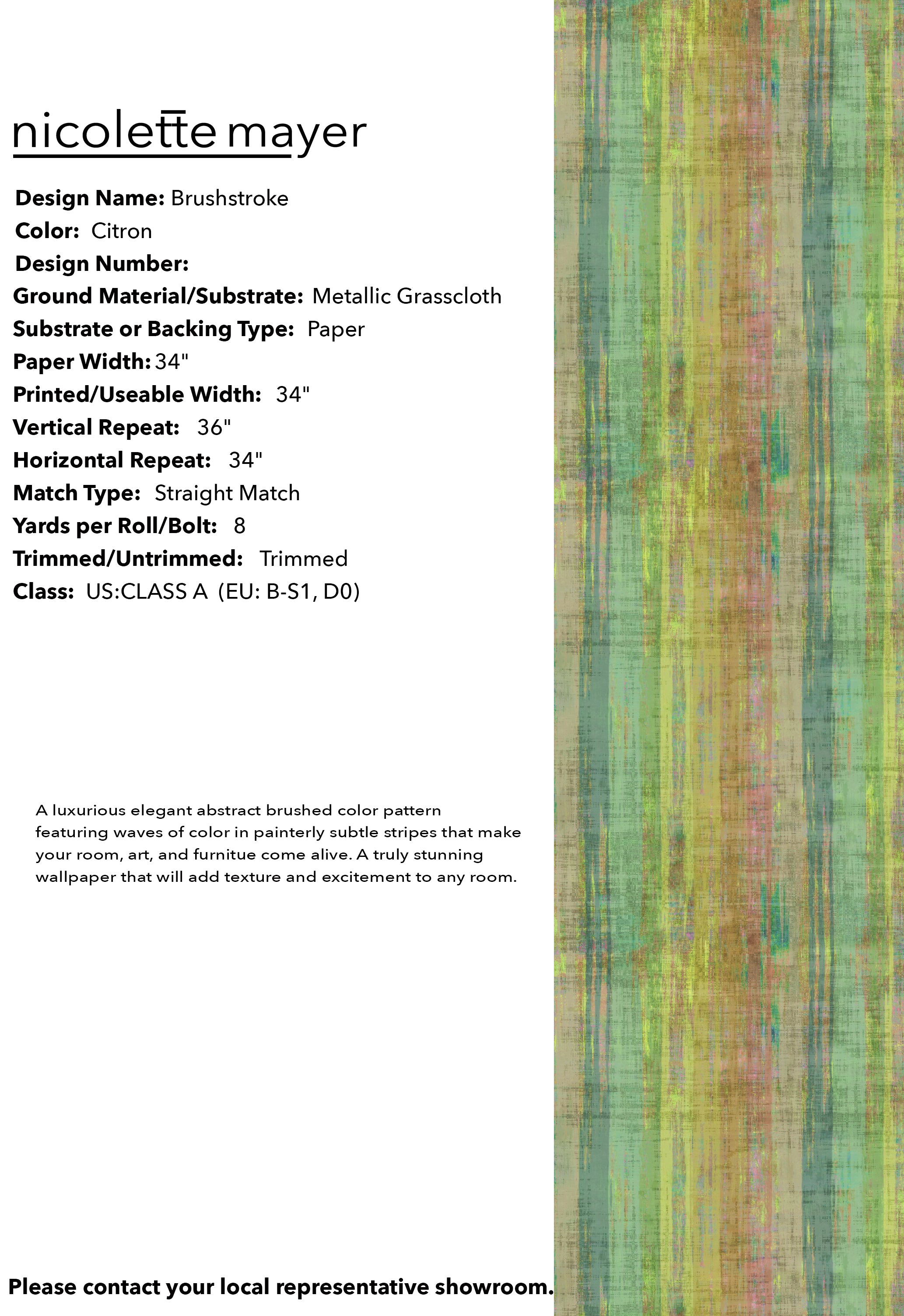 Brushstroke Citron Grasscloth Printed Wallpaper