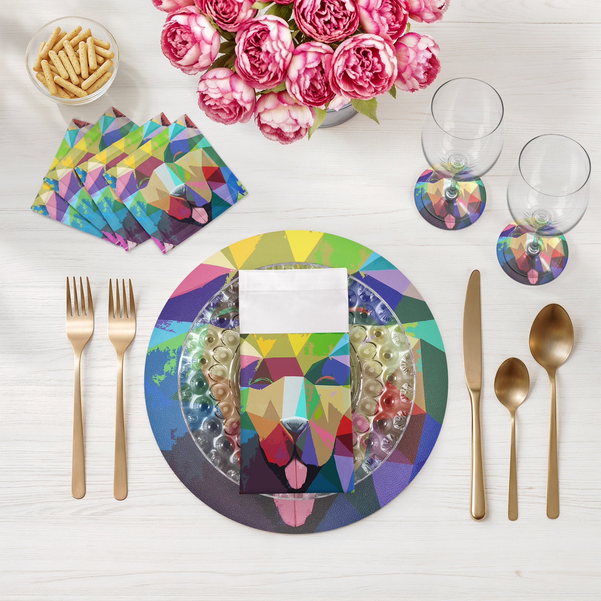 Ode to Okuda Candy 16 Runde Kieselstein-Tischsets, 4er-Set