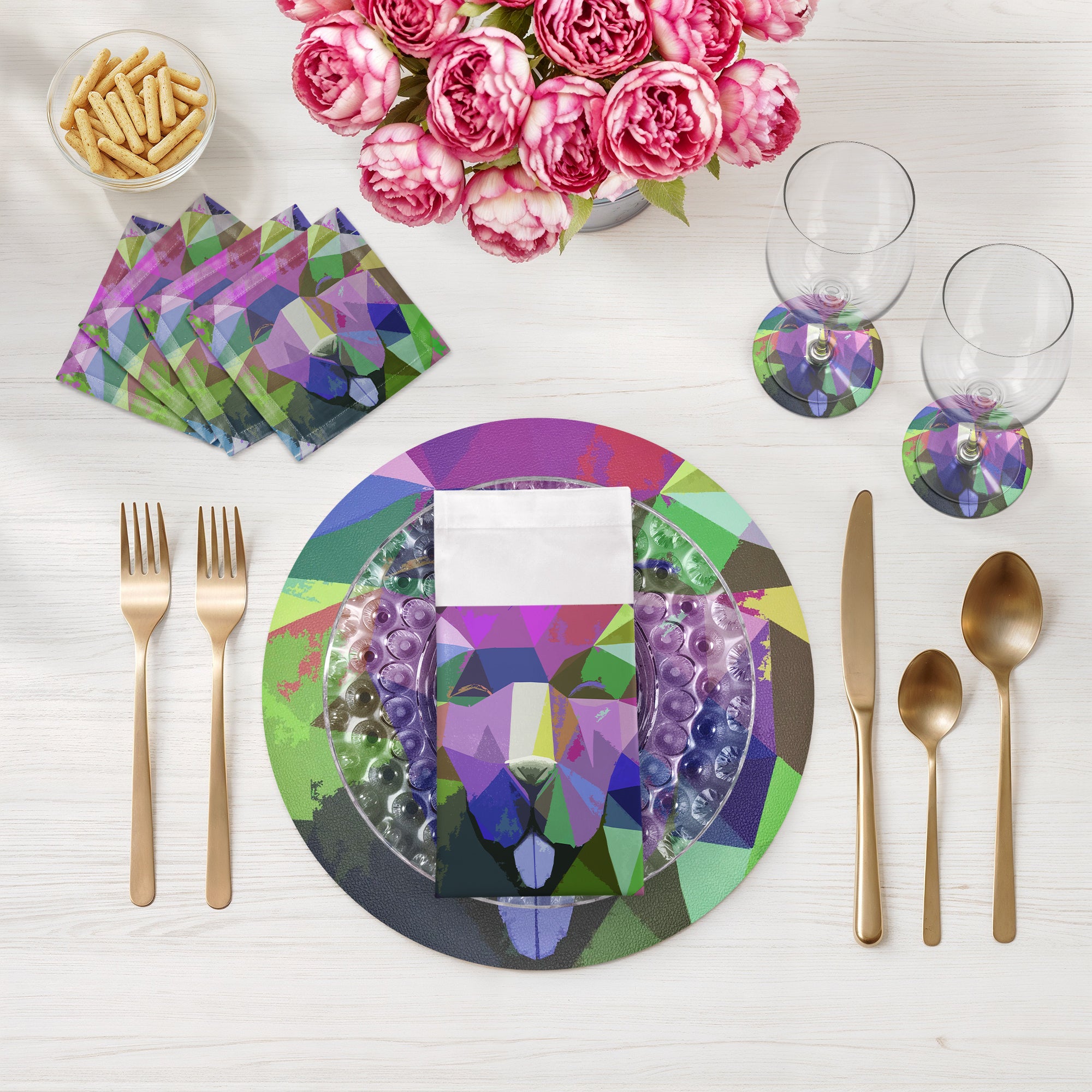 Ode to Okuda Vegan Purple Rain Leather Round Pebble Placemat