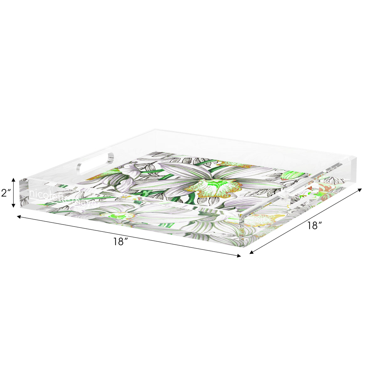 Orchid Cymbidium Green Acrylic Decorative Tray, 18 x 18 in. by Nicolette Mayer
