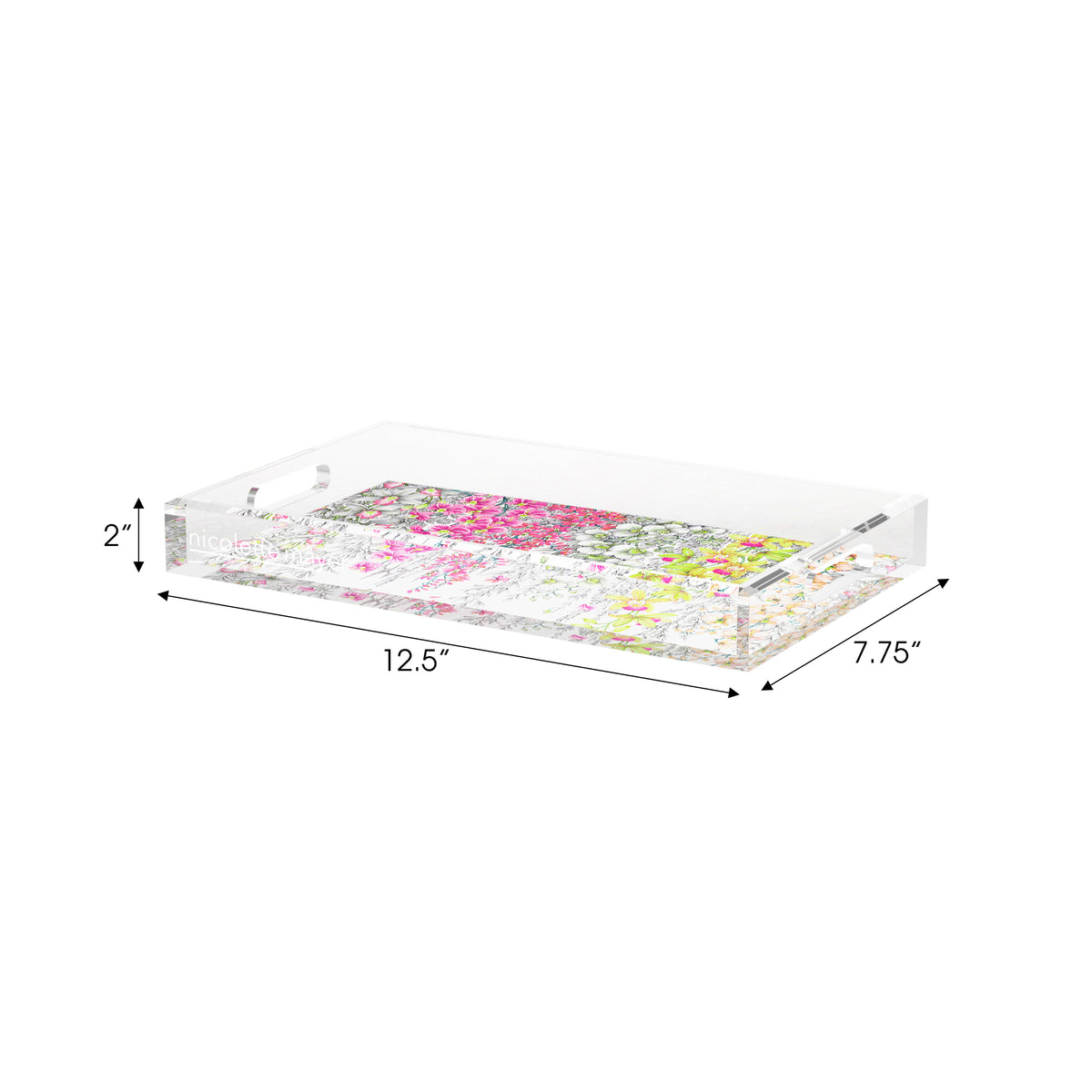 Orchid Garden Pink Green Acrylic Decorative Tray, 12.5 x 7.75 in. by Nicolette Mayer