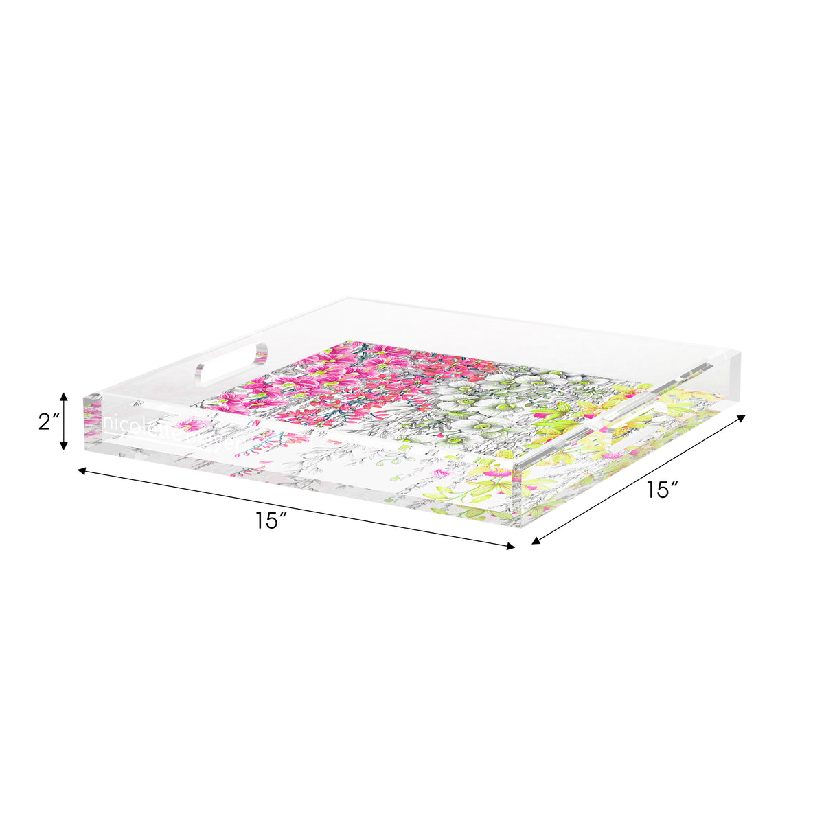 Orchid Garden Pink Green Acrylic Decorative Tray, 15 x 15 in. by Nicolette Mayer