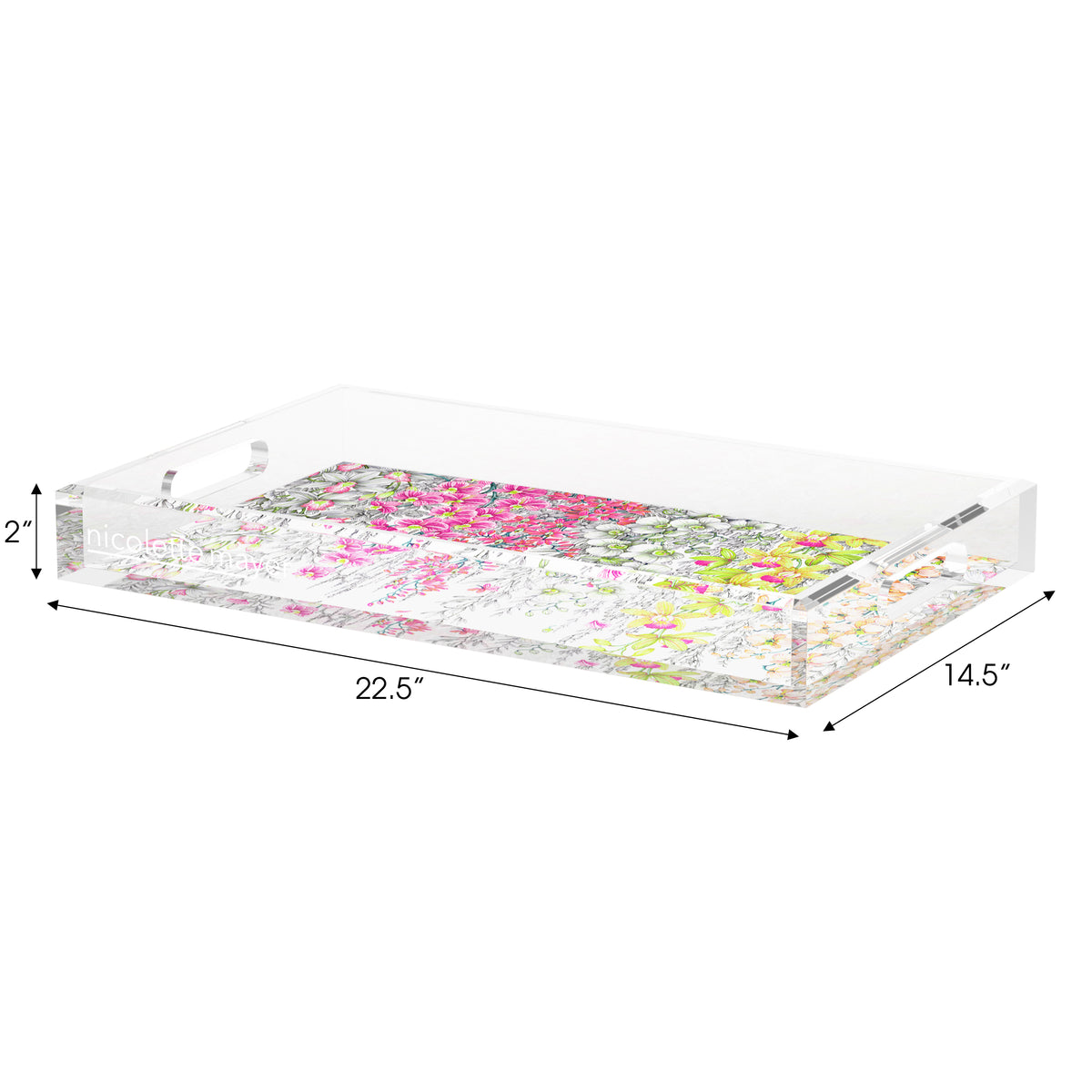 Orchid Garden Pink Green Acrylic Decorative Tray, 22.5 x 14. in. by Nicolette Mayer
